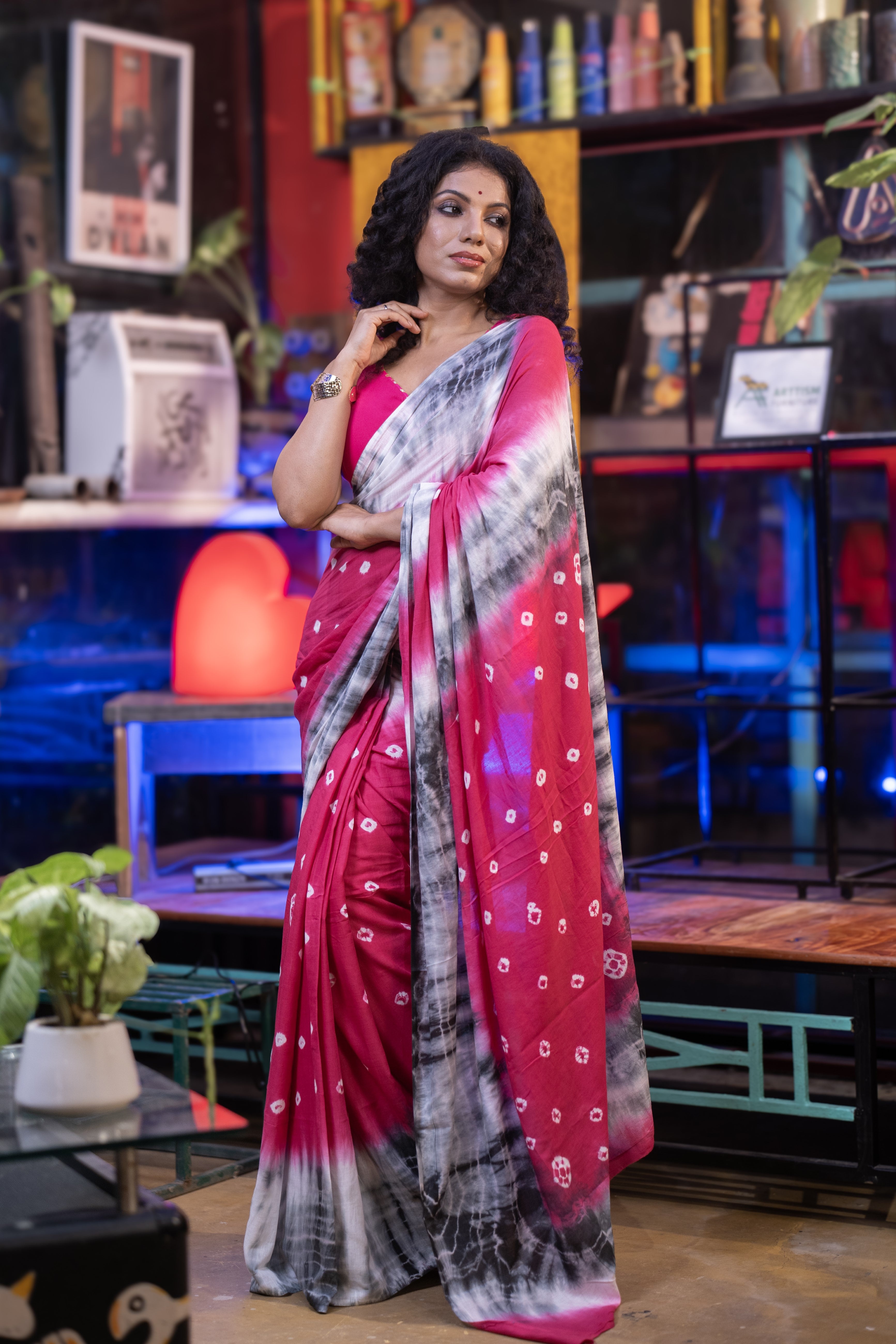 Bandhani Mulmul Cotton Saree- Rani