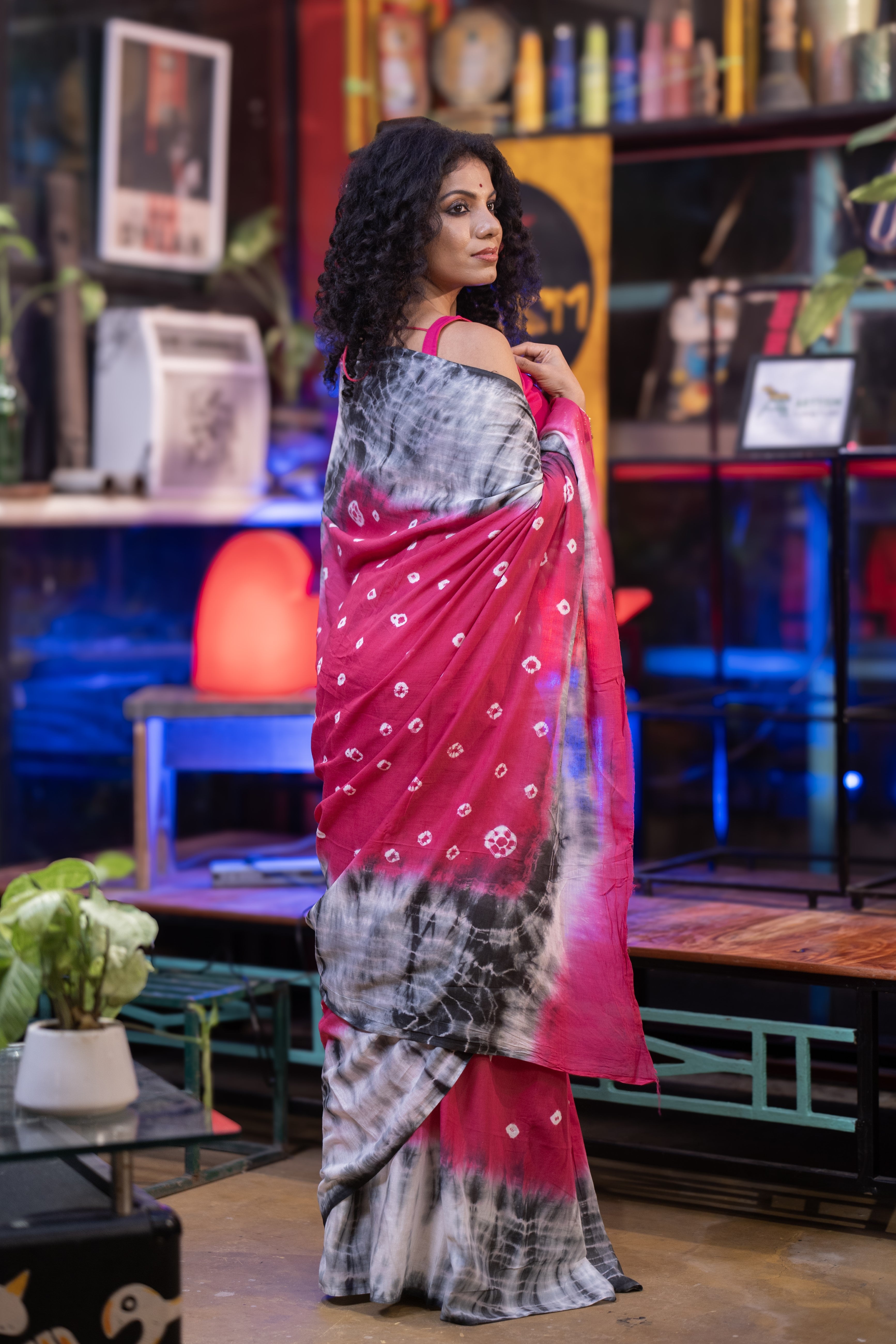 Bandhani Mulmul Cotton Saree- Rani