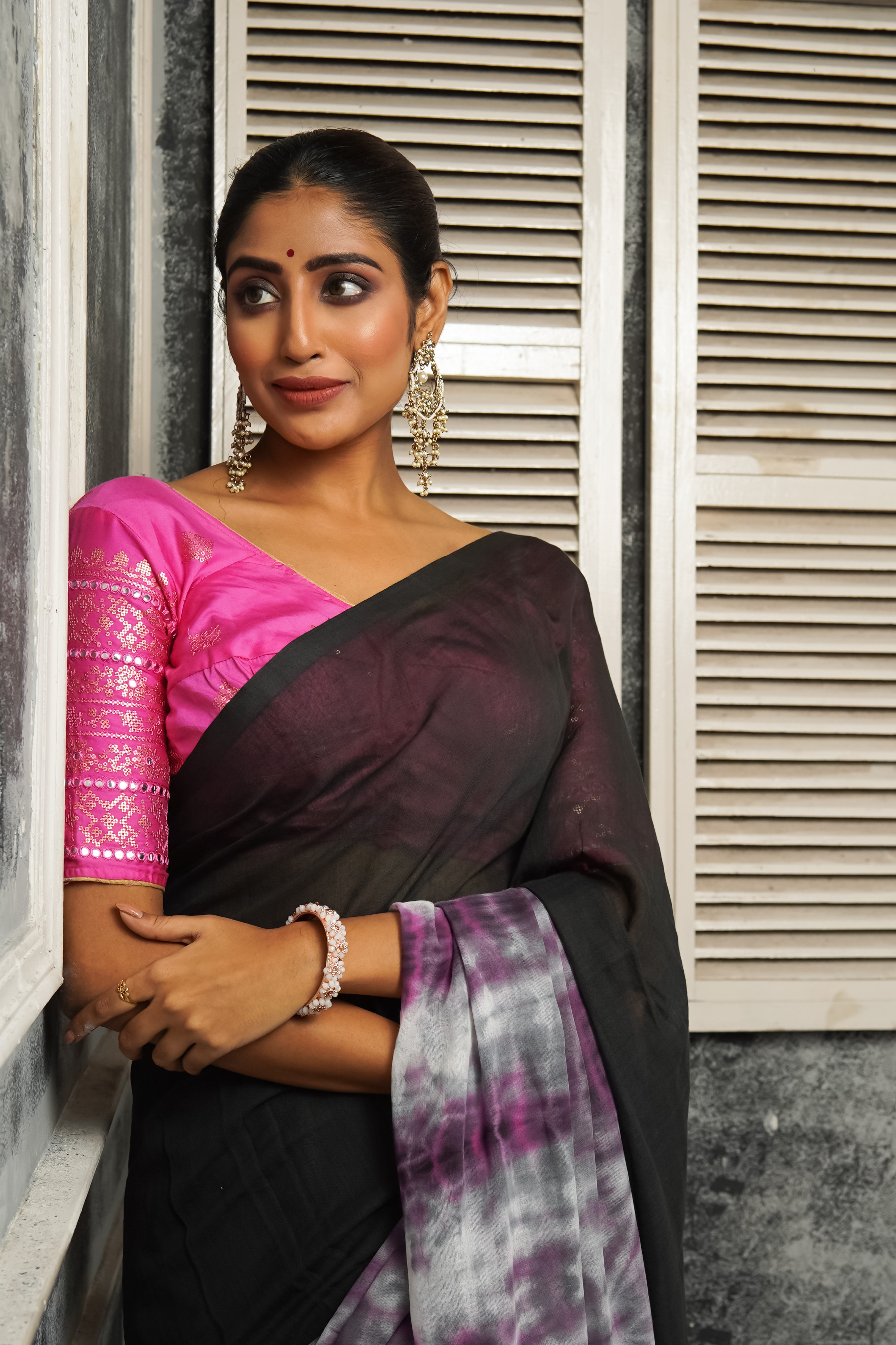 Black Multi Shibori Mul Mul Cotton Saree