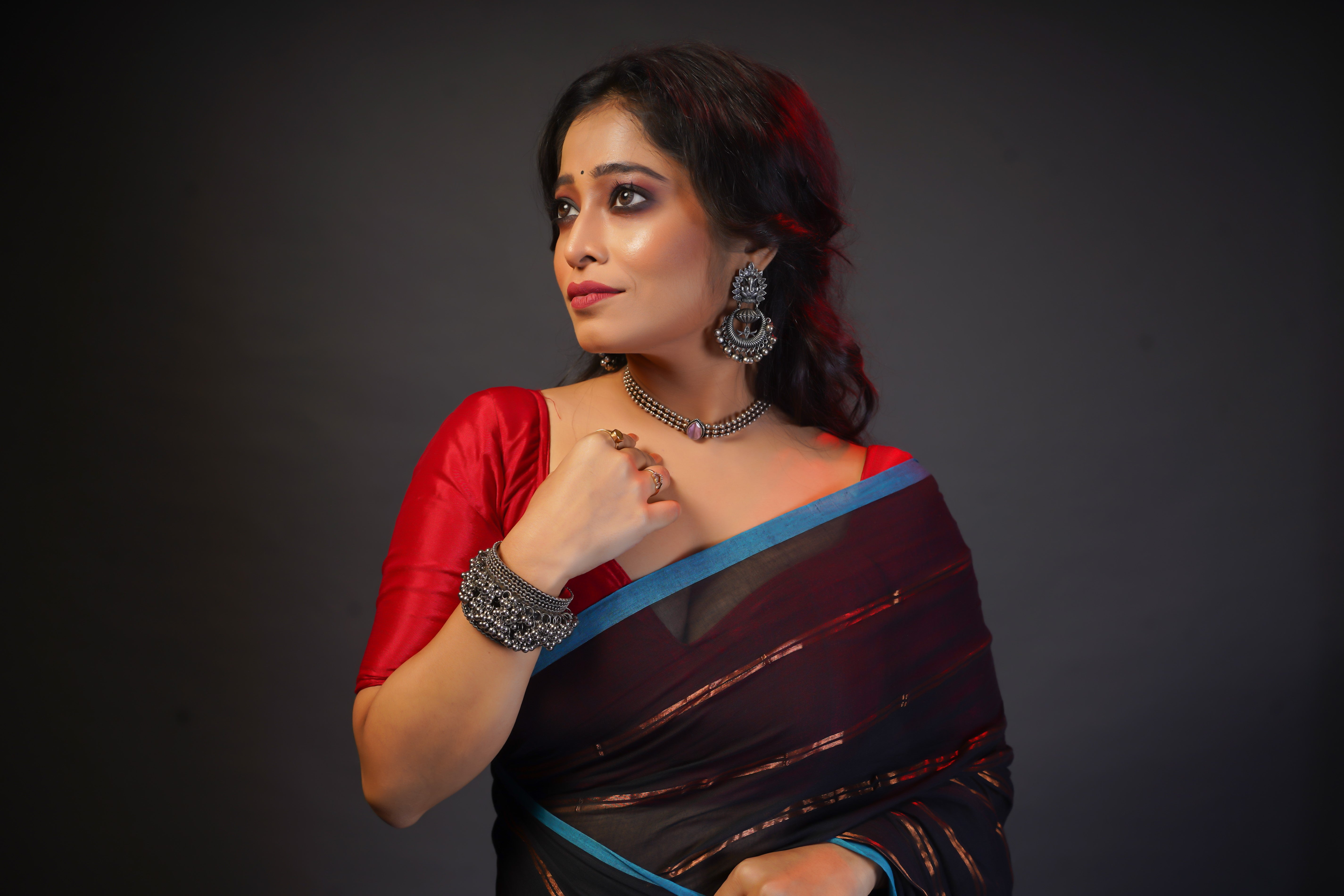Black Striped Mul Mul Cotton Saree