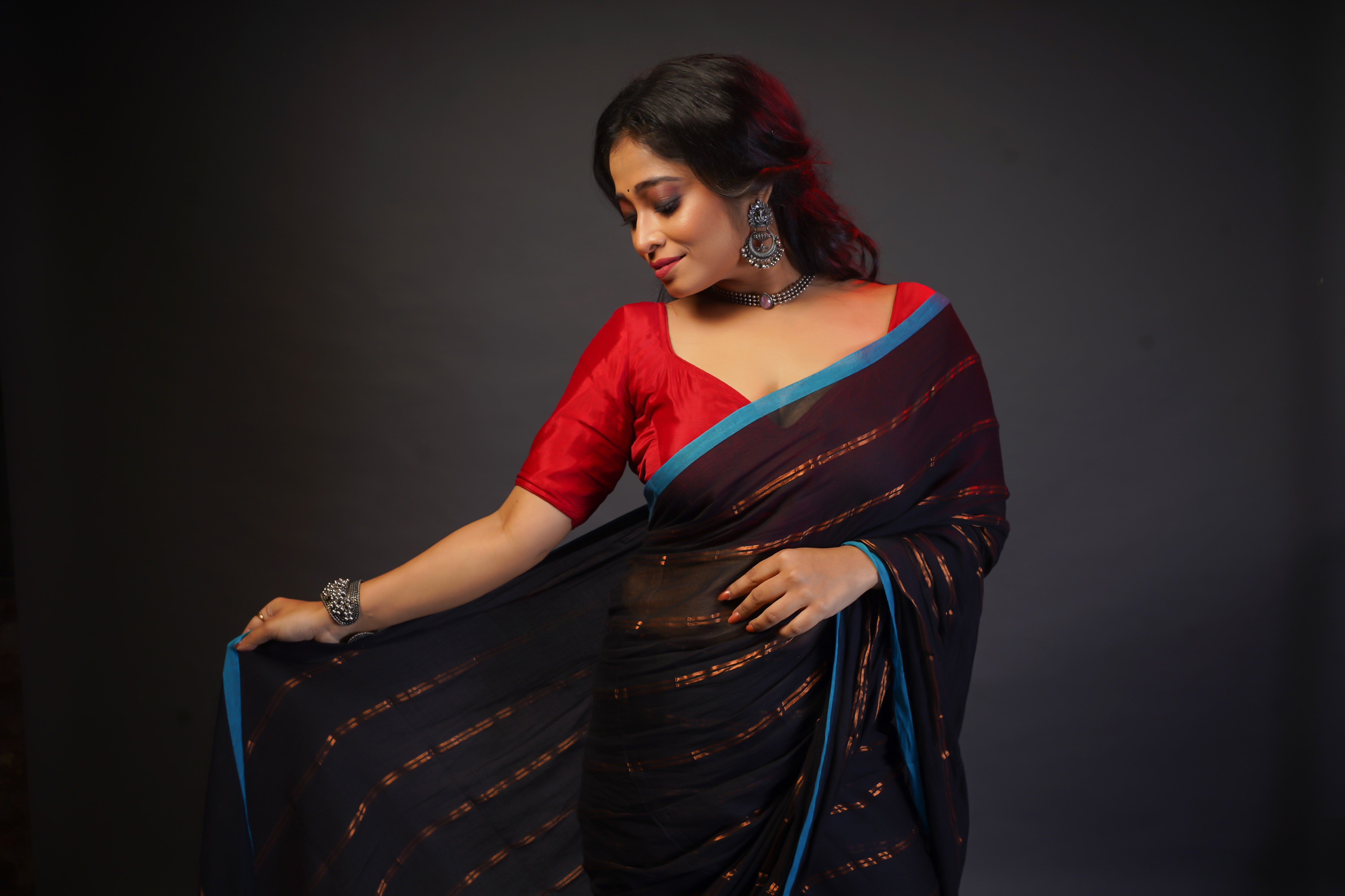 Black Striped Mul Mul Cotton Saree