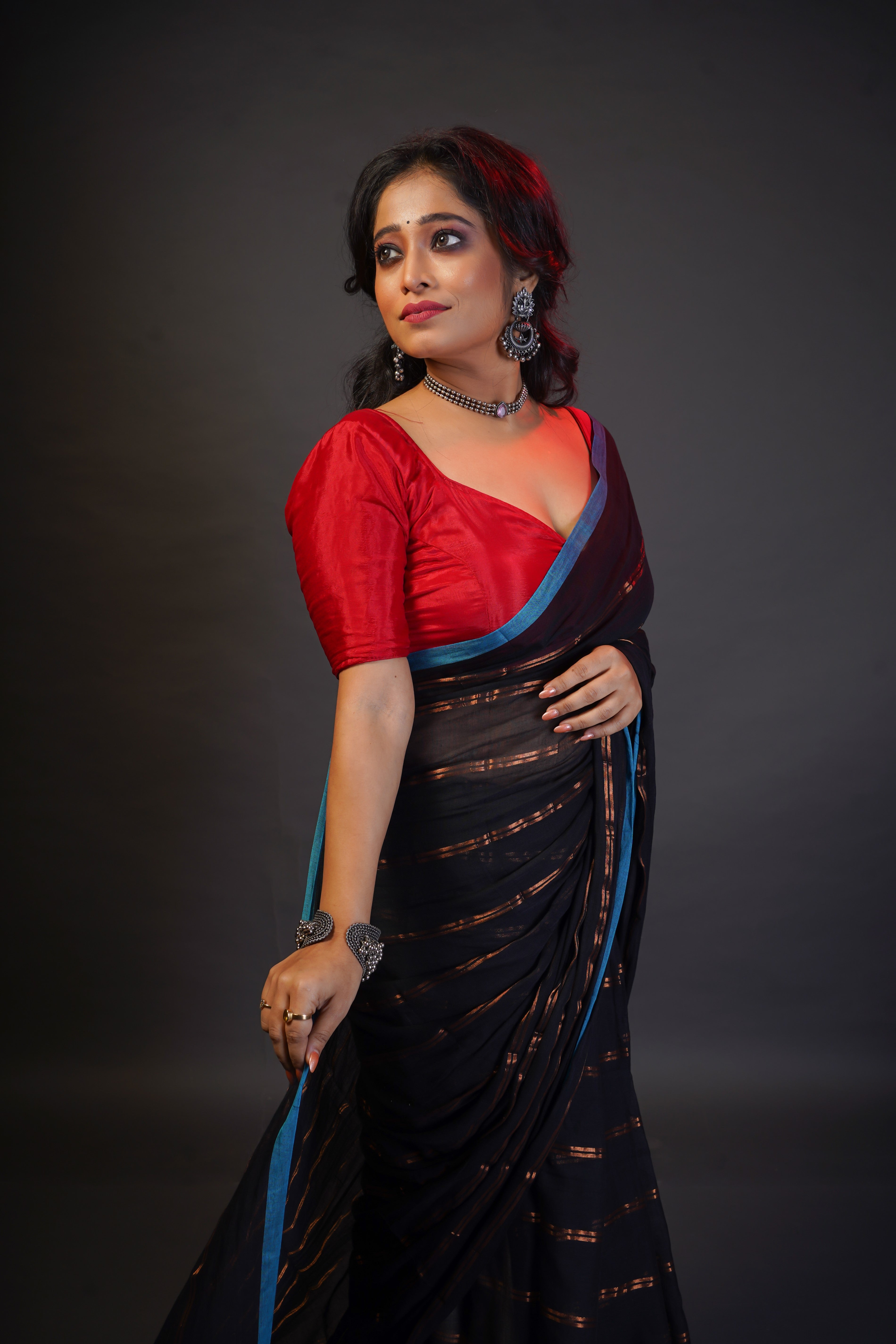 Black Striped Mul Mul Cotton Saree