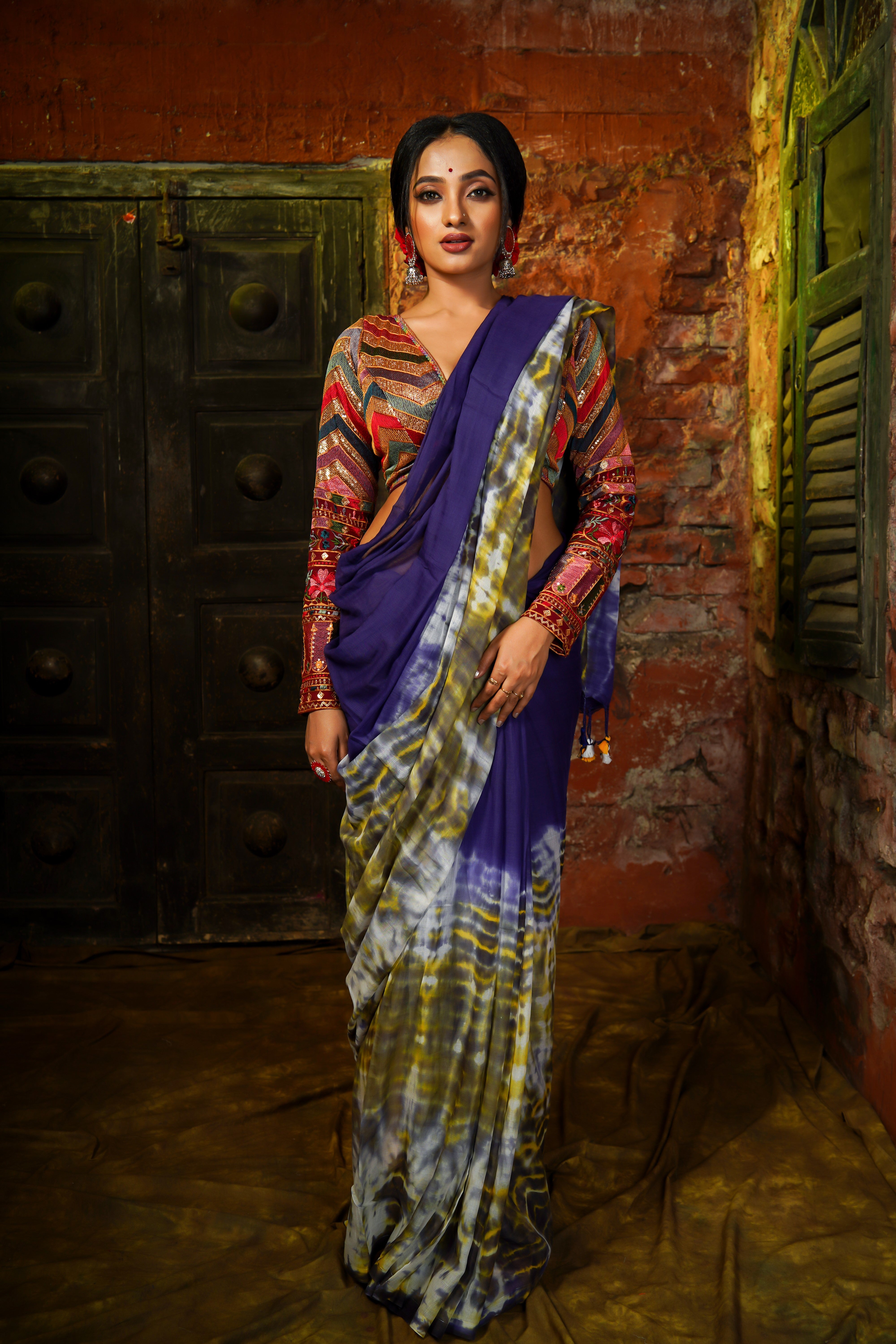 Blue Multi Shibori Mul Cotton Saree