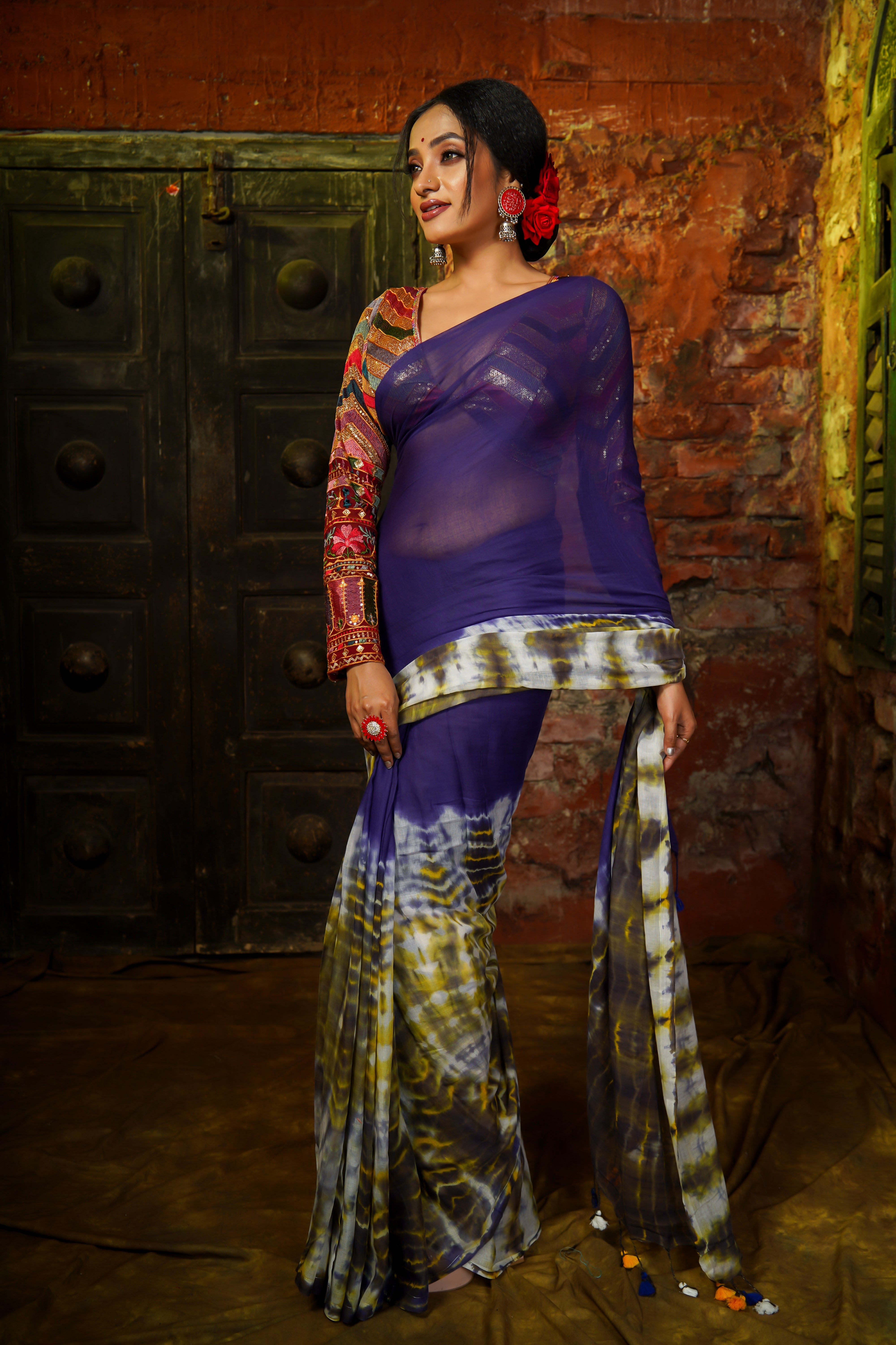 Blue Multi Shibori Mul Cotton Saree