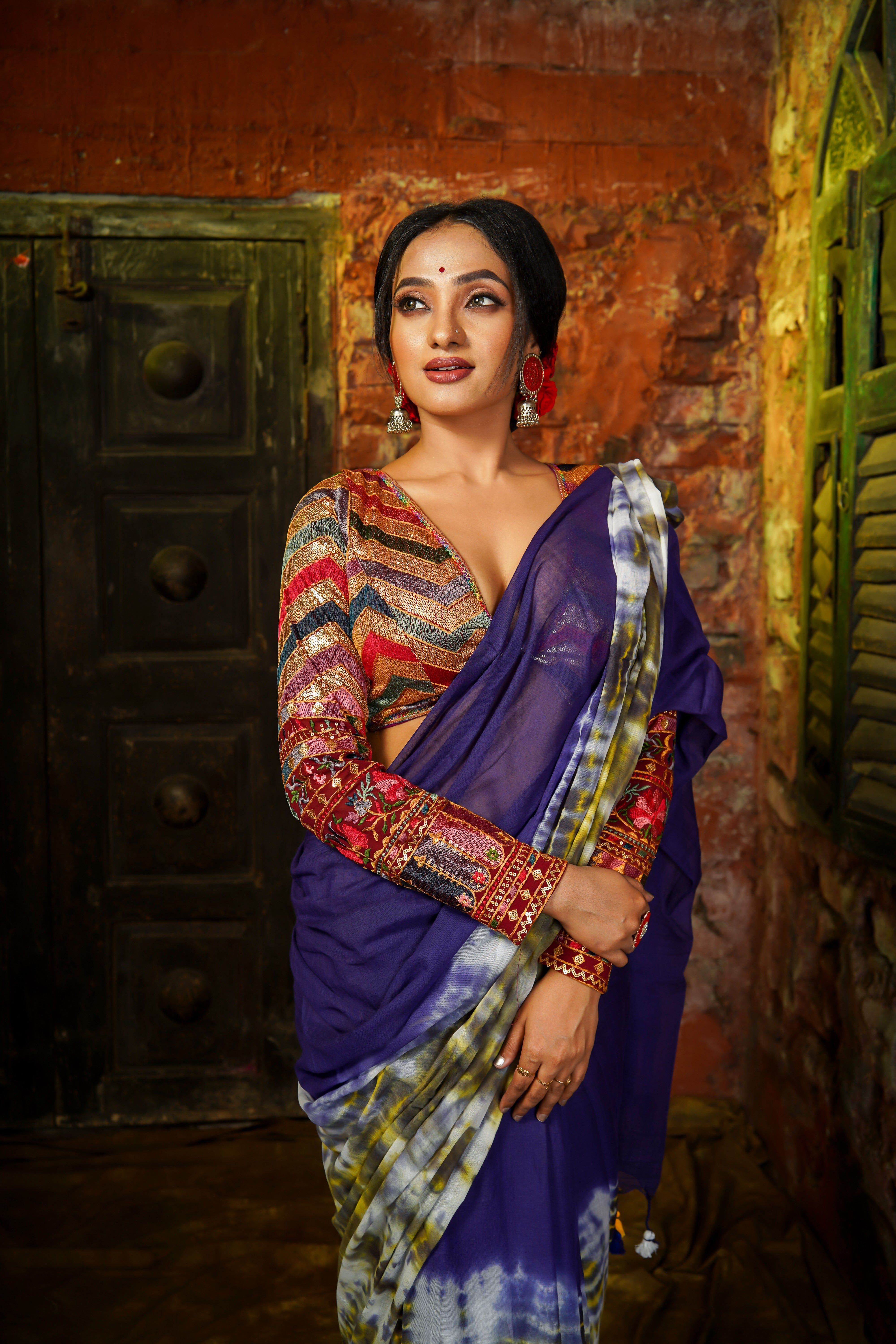 Blue Multi Shibori Mul Cotton Saree