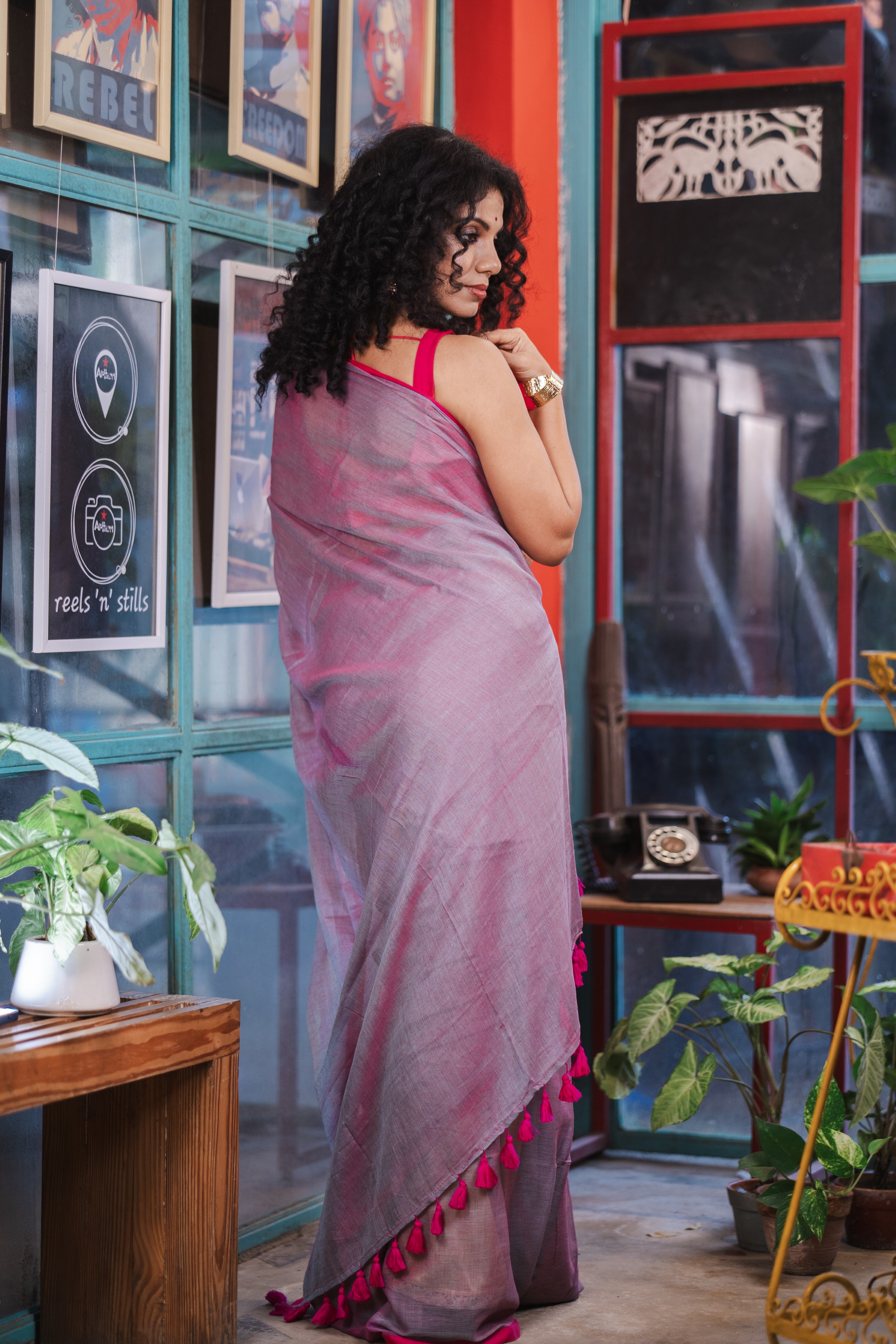 Pure Mulmul Cotton Saree - Chinese Violet
