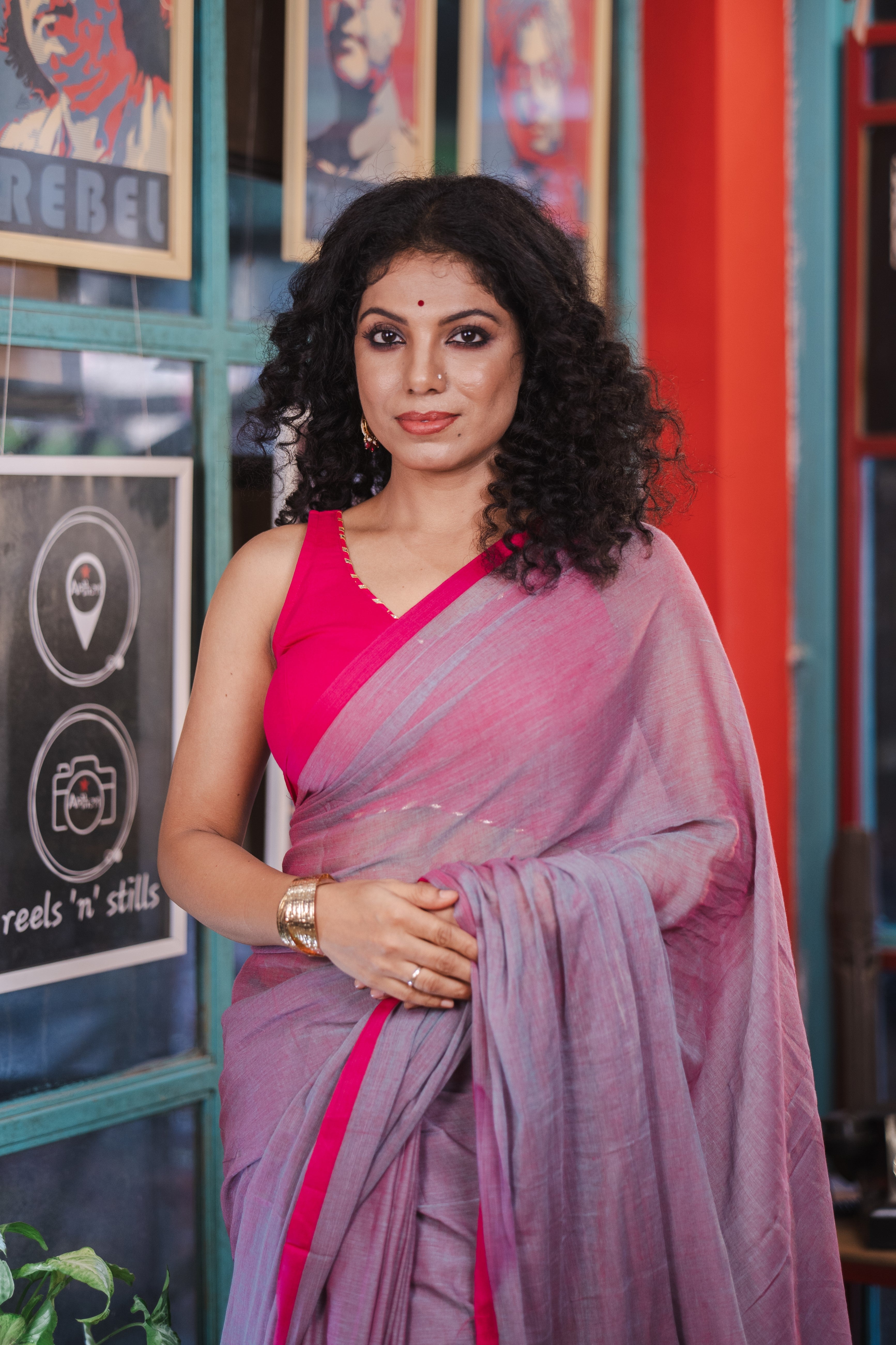 Pure Mulmul Cotton Saree - Chinese Violet