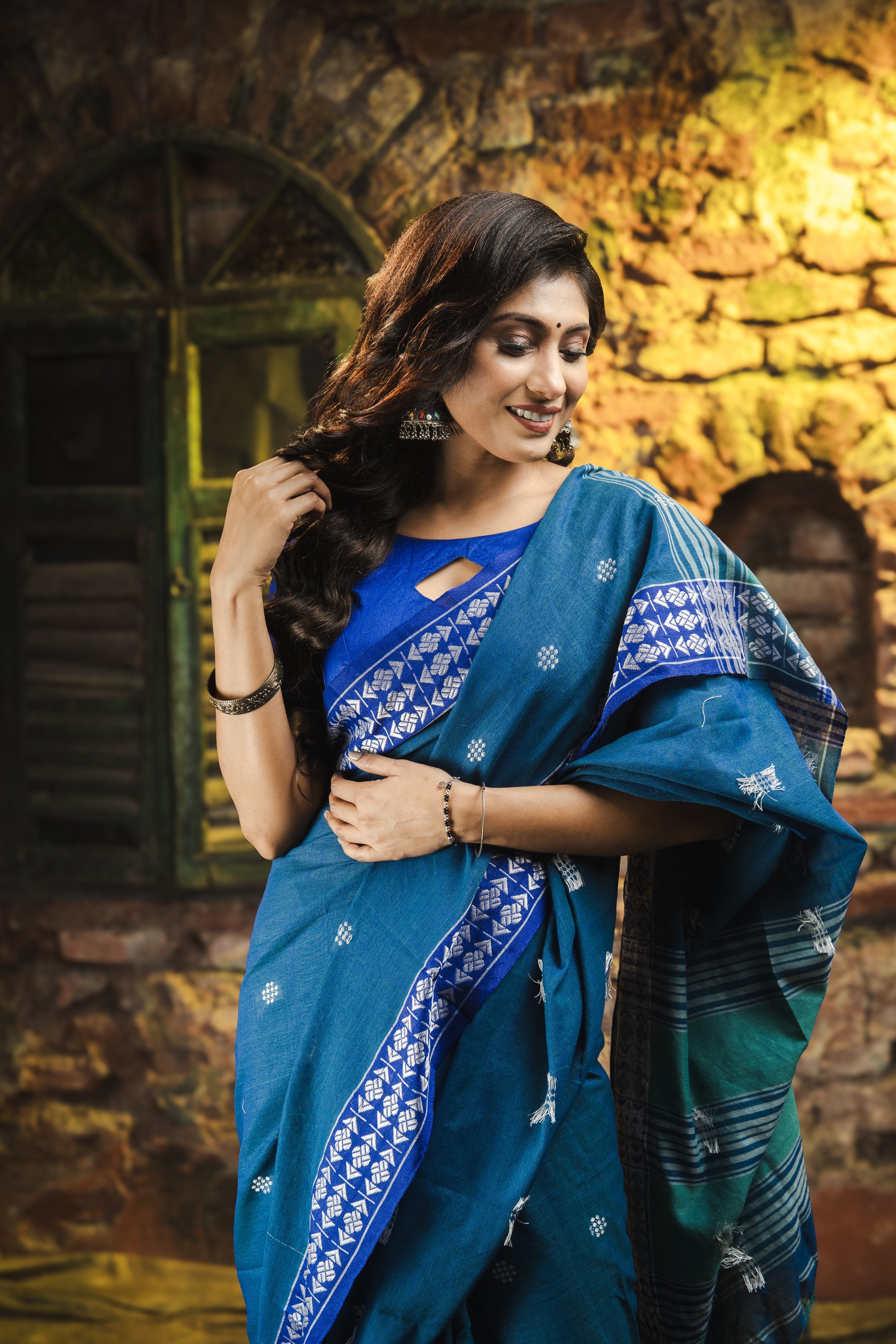 Handwoven Pure Cotton Saree- Classic Blue