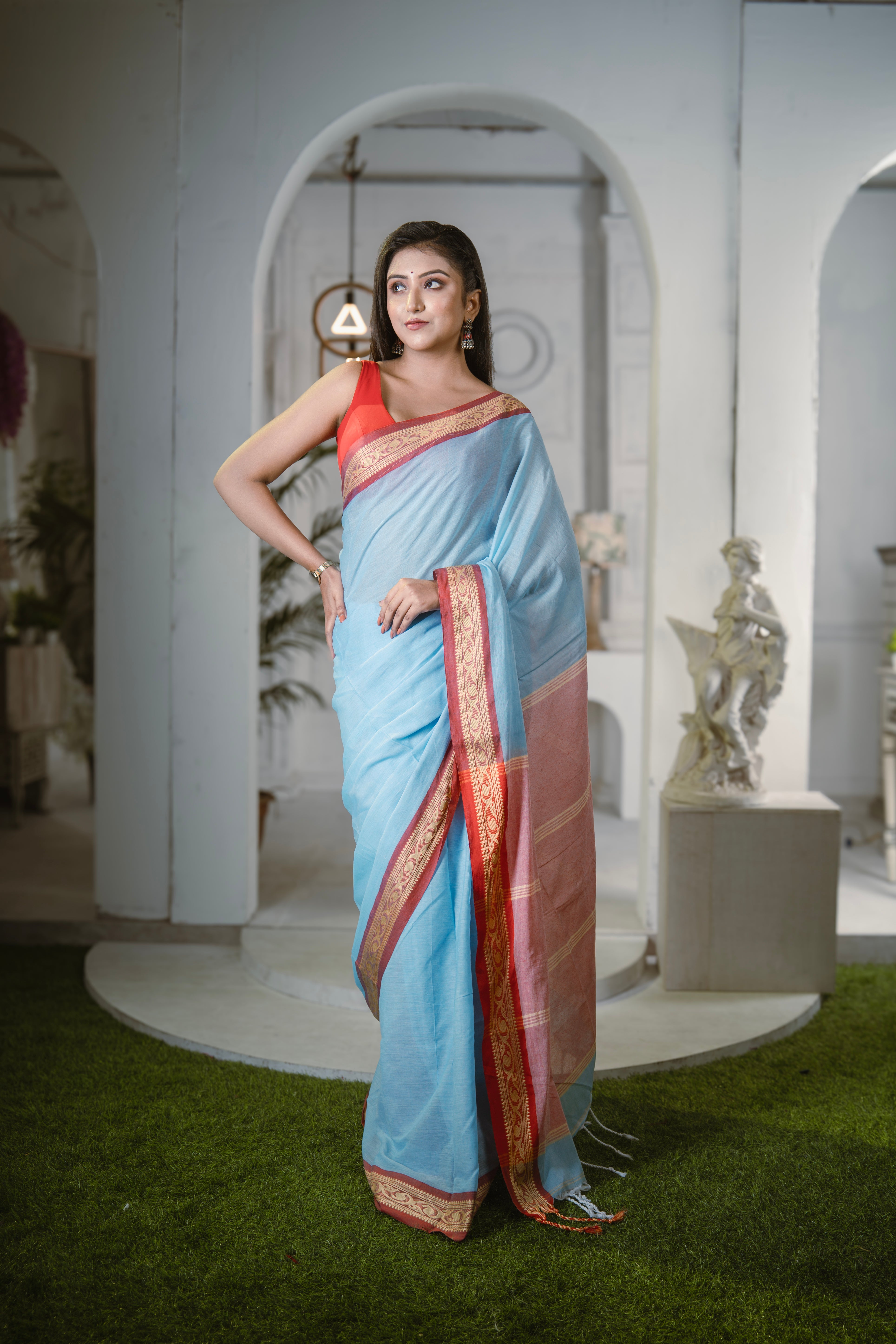 Handwoven Mulmul Cotton Saree- Blue