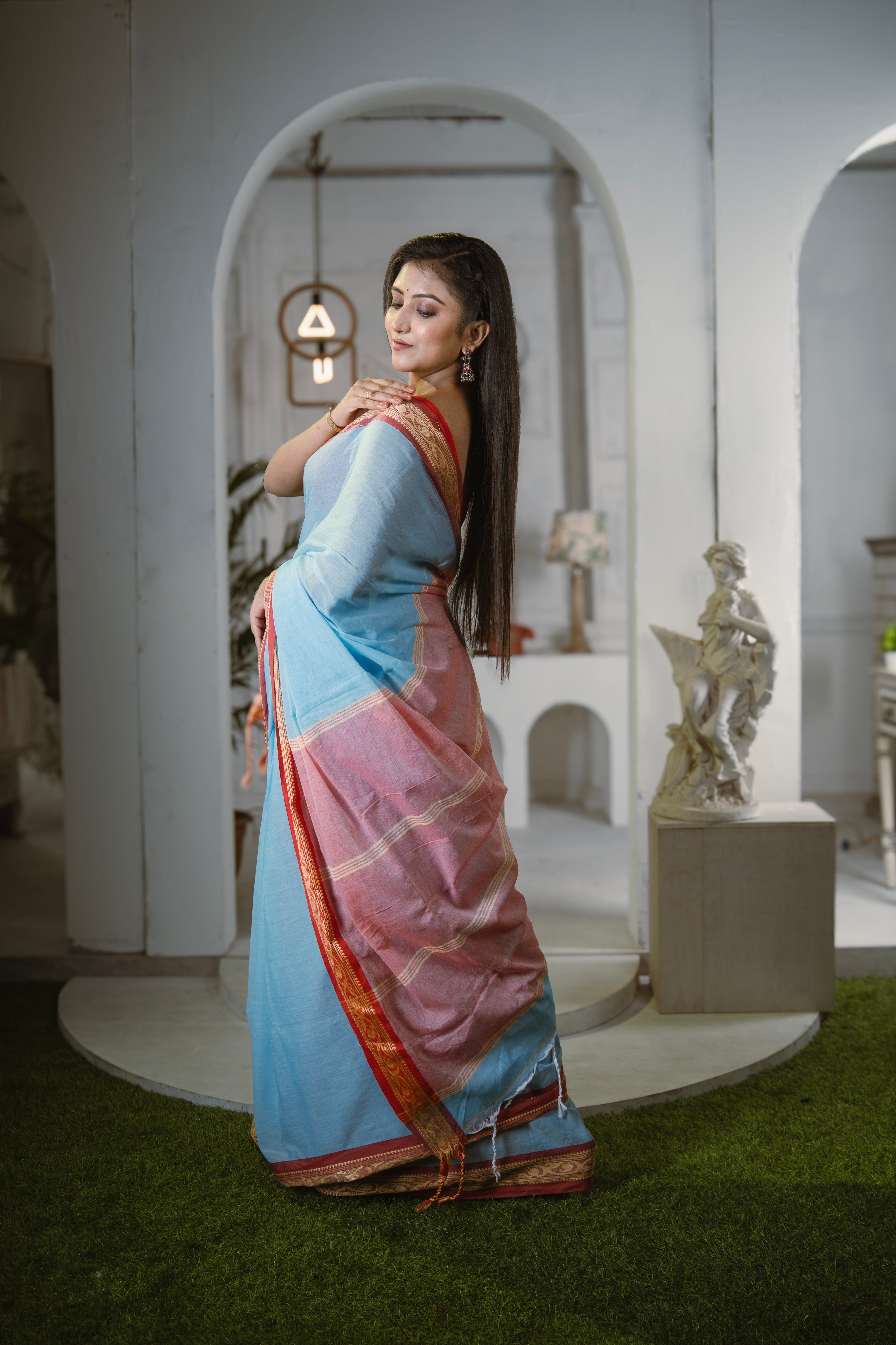 Handwoven Mulmul Cotton Saree- Blue