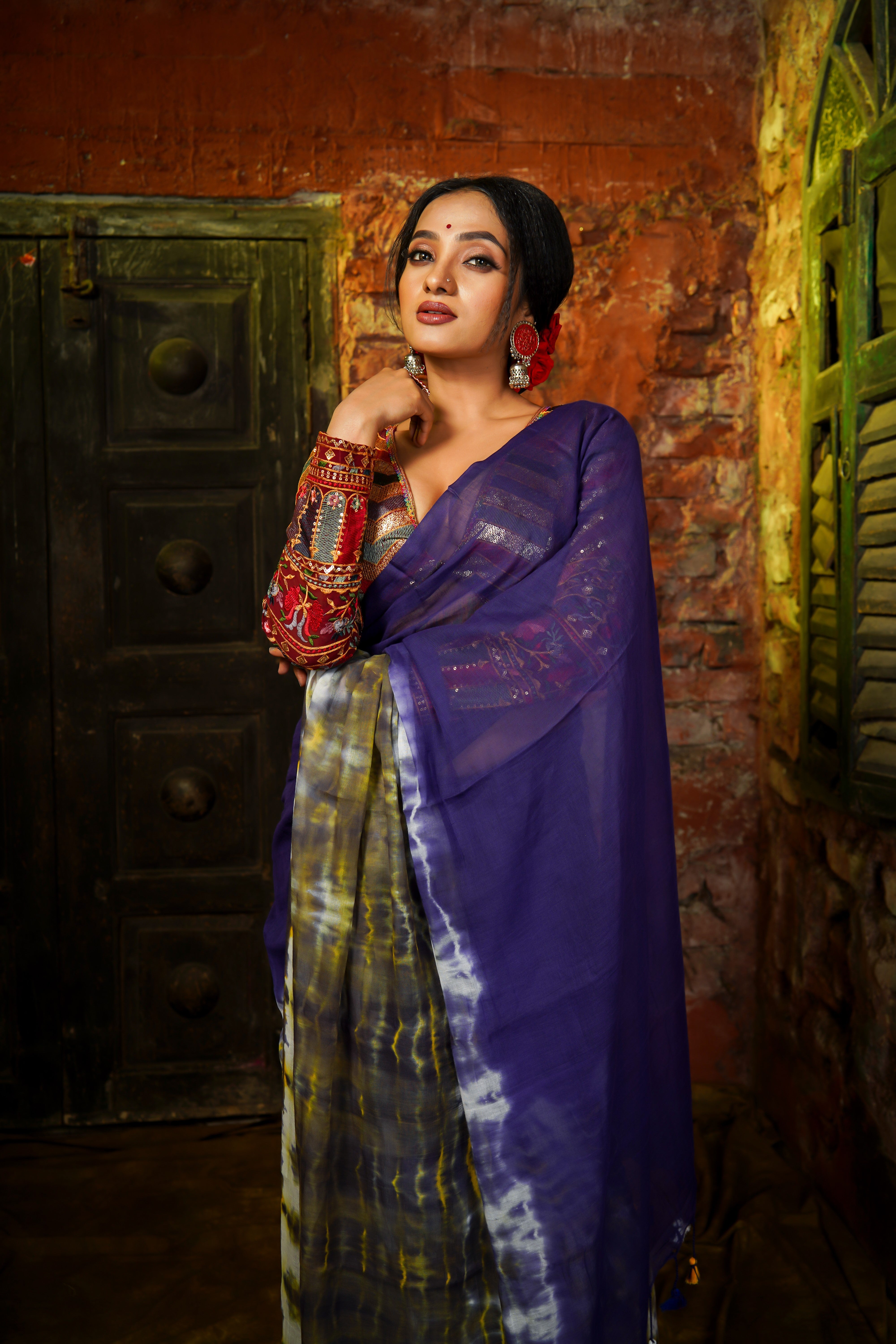 Blue Multi Shibori Mul Cotton Saree