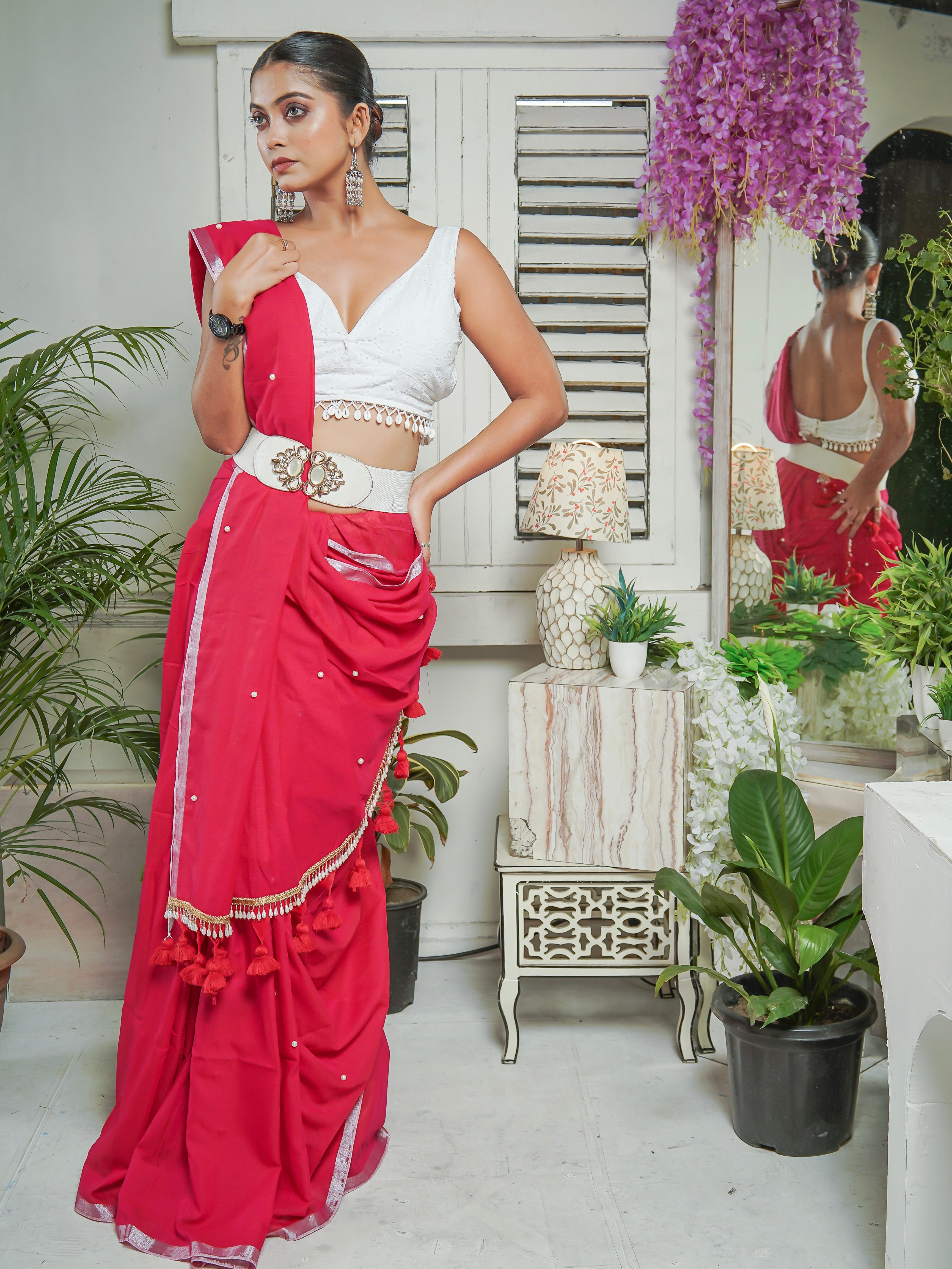 Rani Soft Cotton Saree with Moti Work