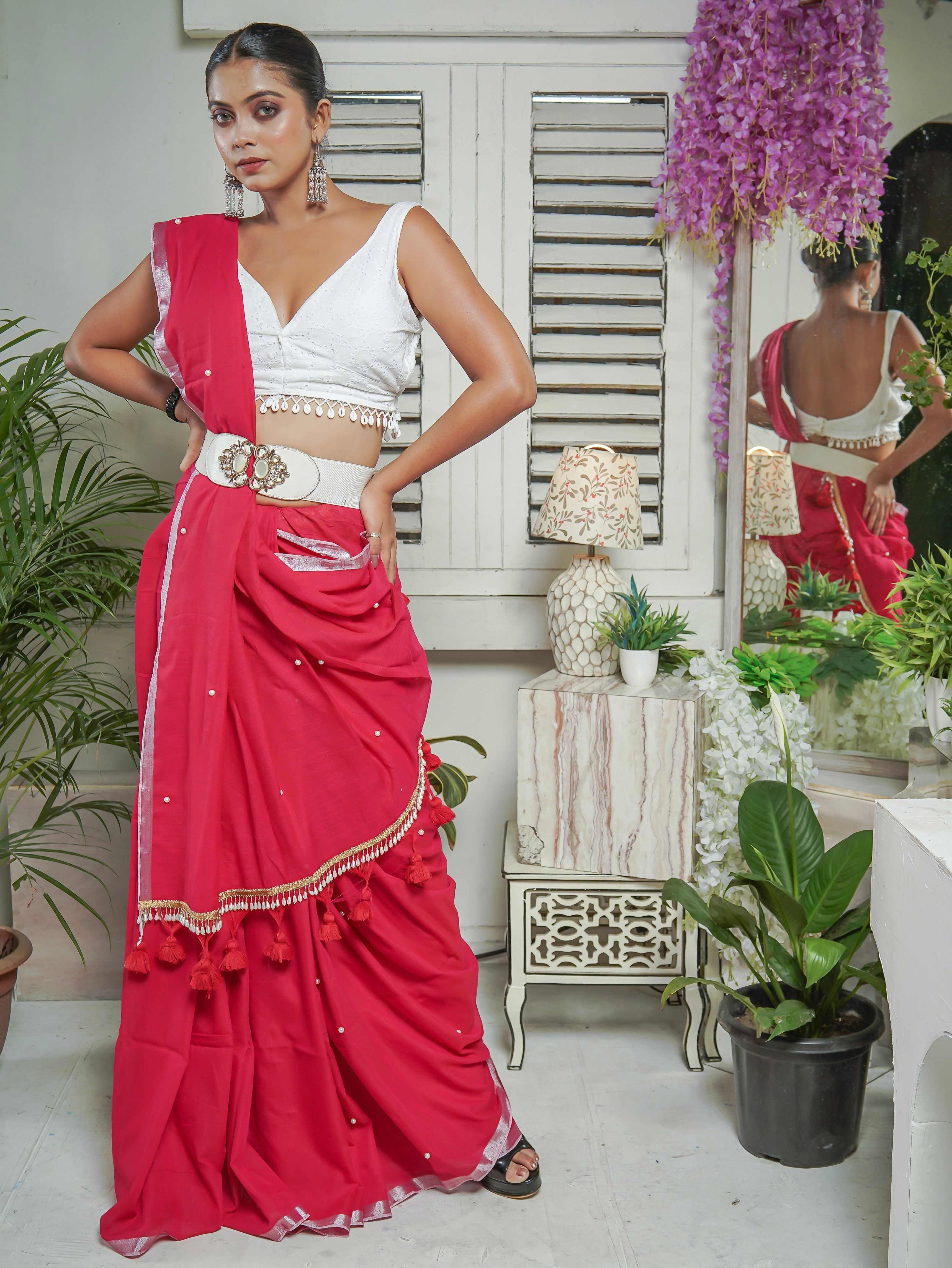 Rani Soft Cotton Saree with Moti Work