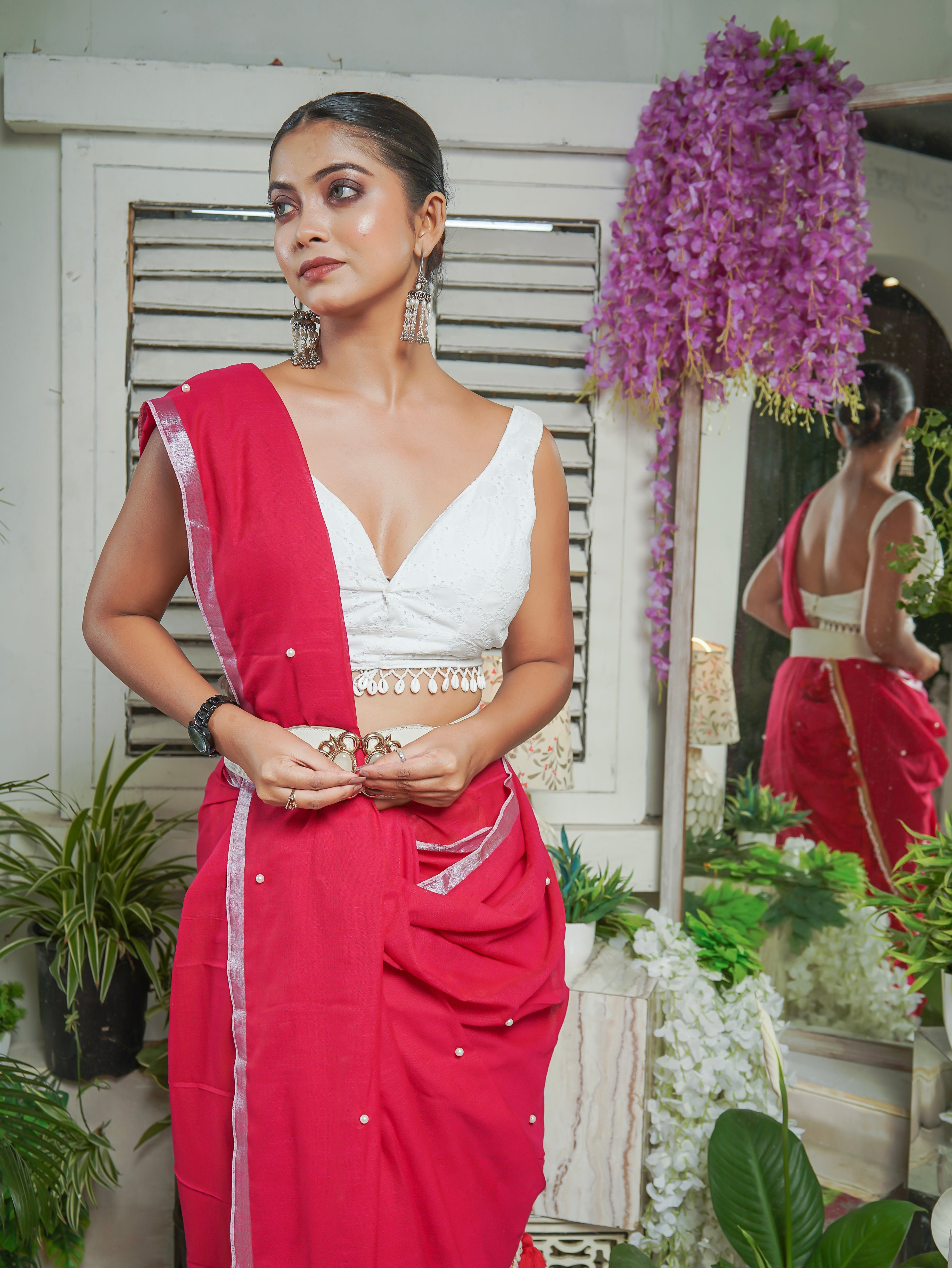 Rani Soft Cotton Saree with Moti Work