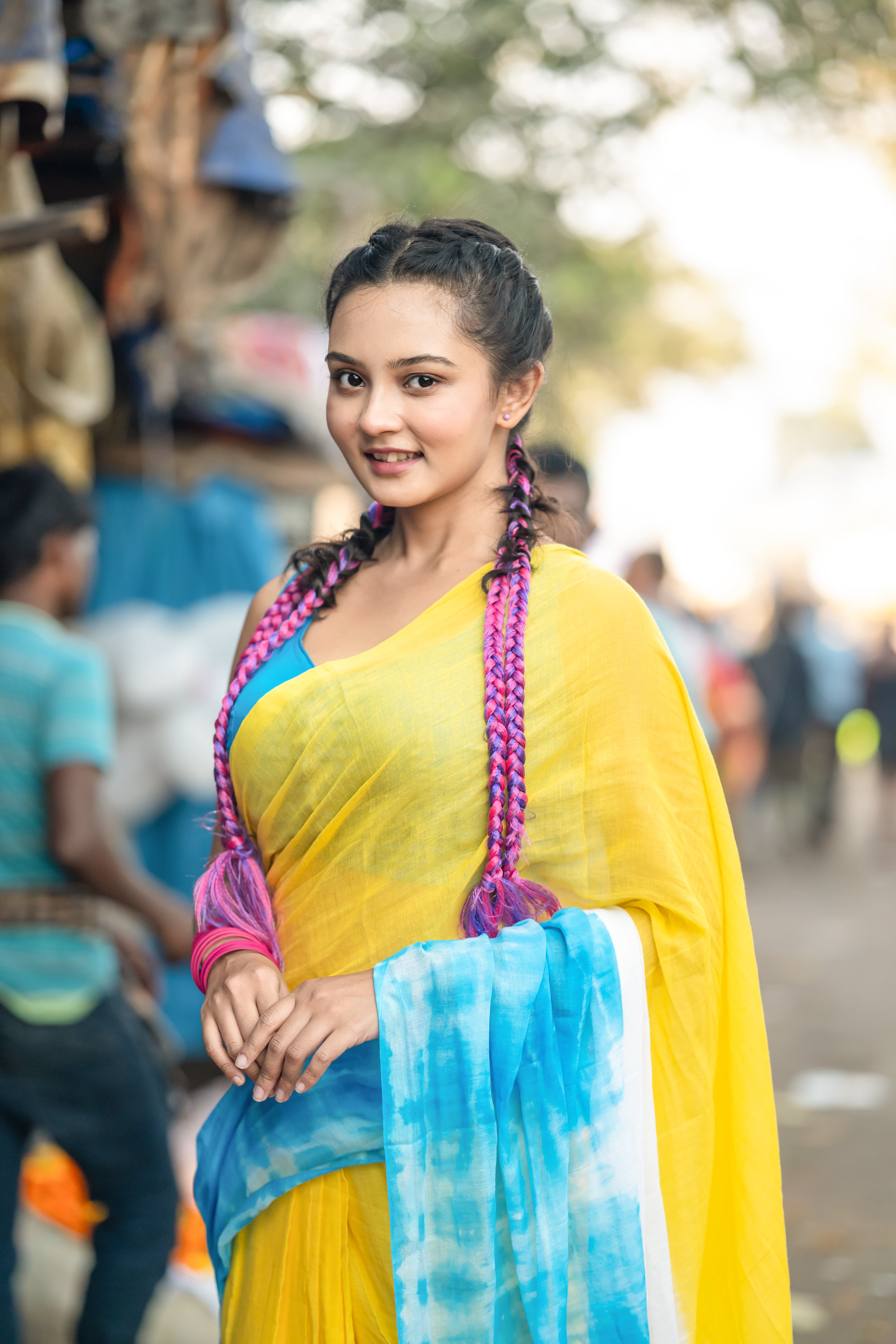 Yellow Multi Shibori Mul Mul Cotton Saree