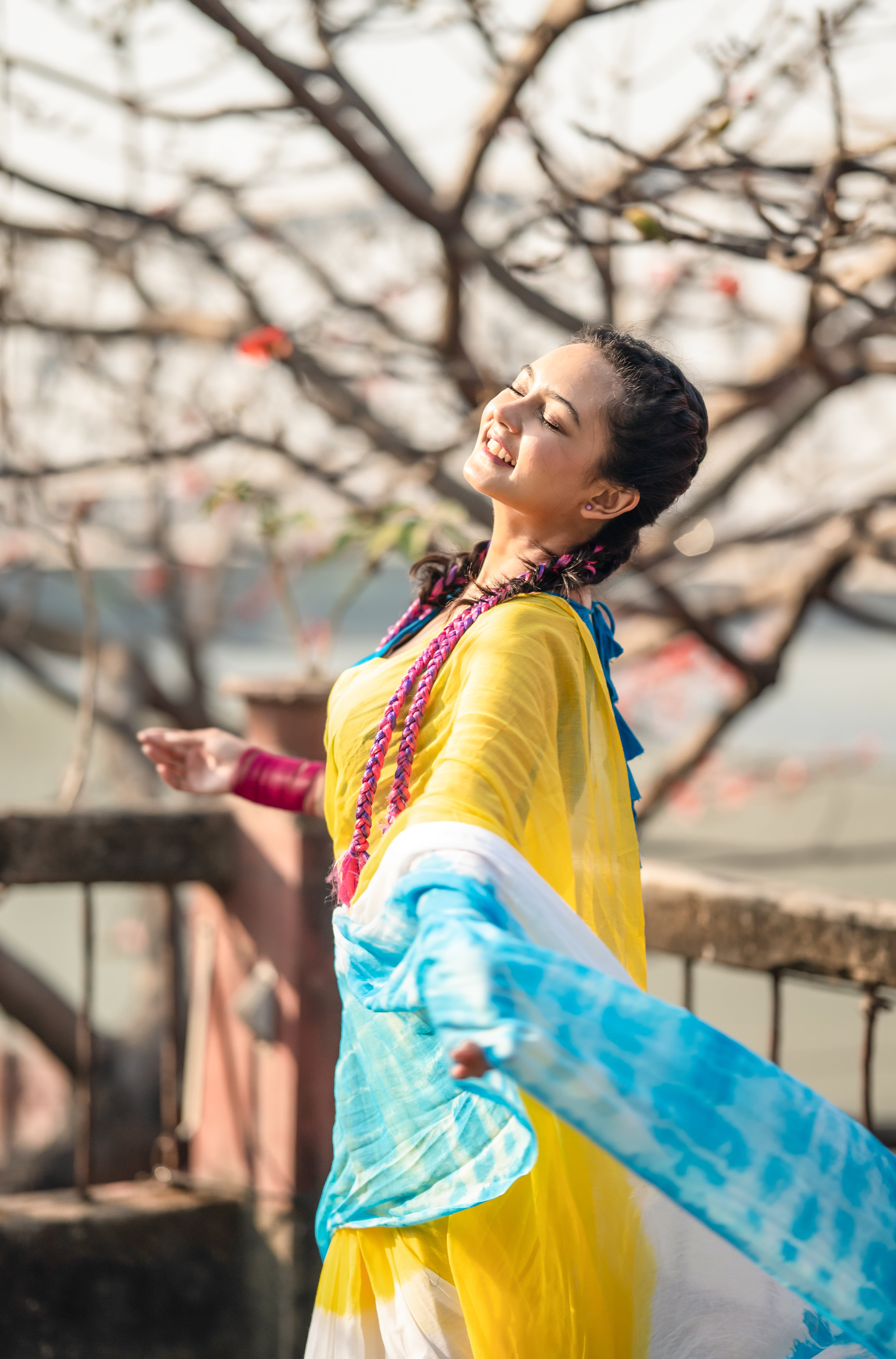 Yellow Multi Shibori Mul Mul Cotton Saree