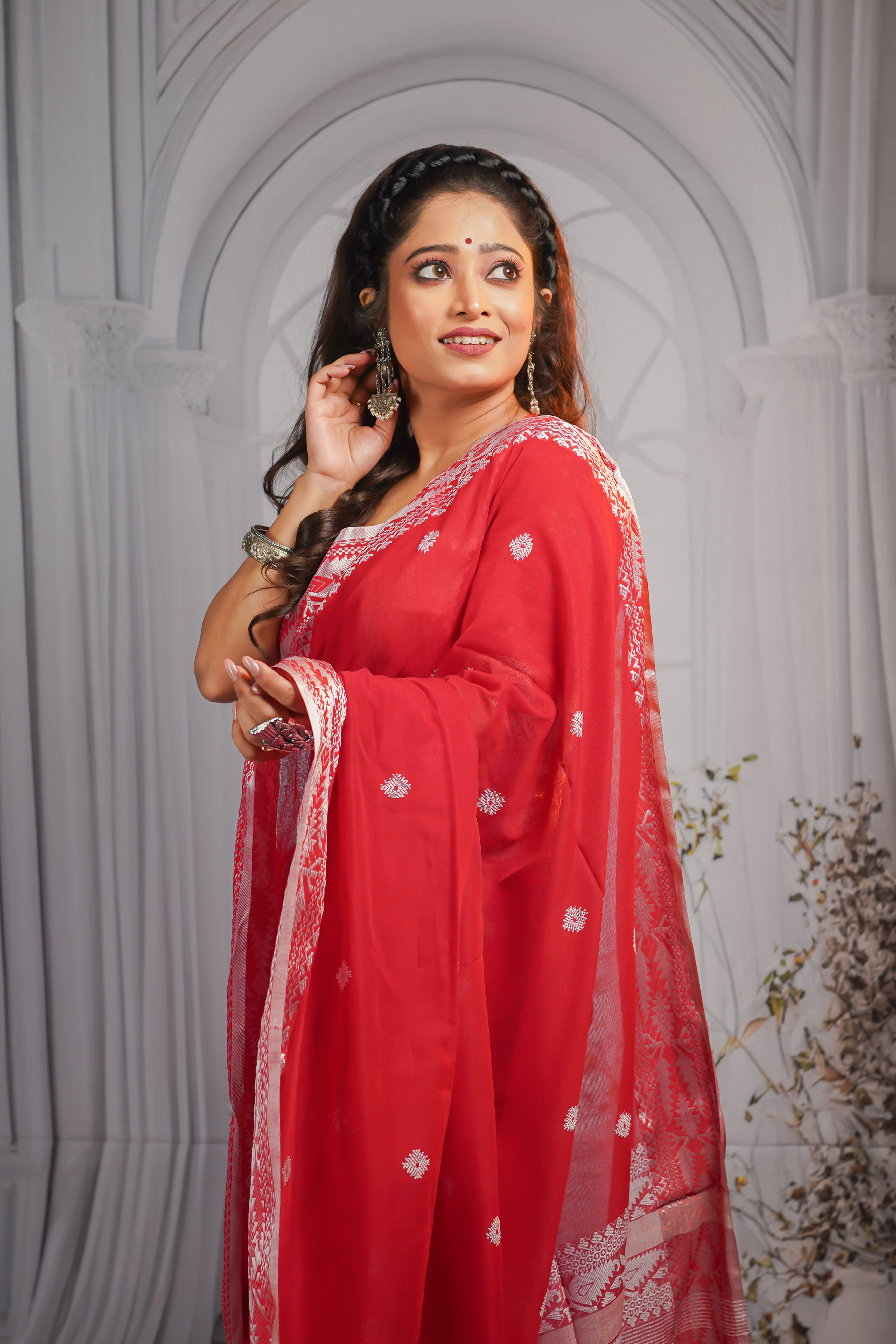 Red Pure Masrise Cotton Handwoven Saree