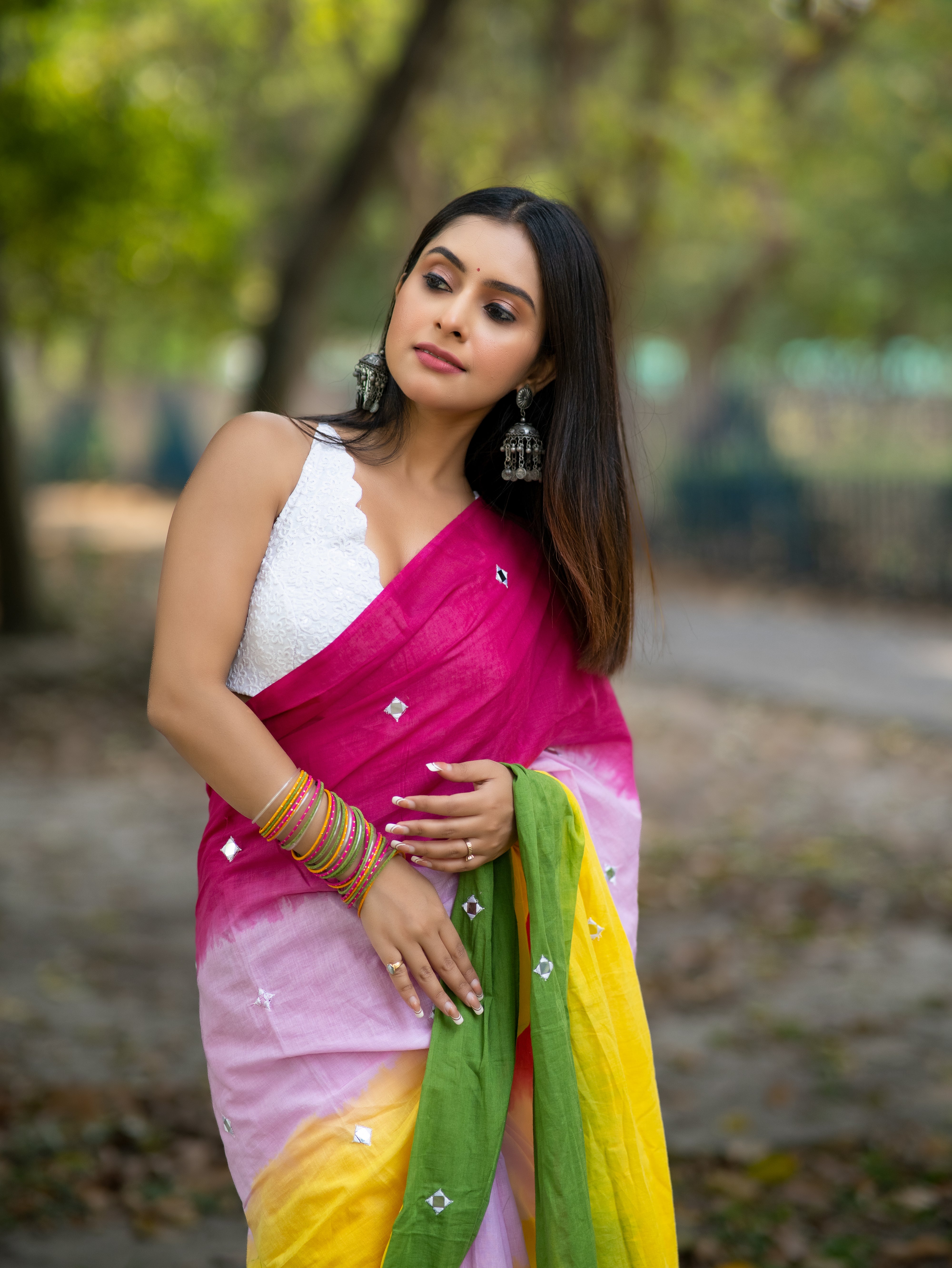 Pure Mul Cotton Mirror Work Saree-multicoloured