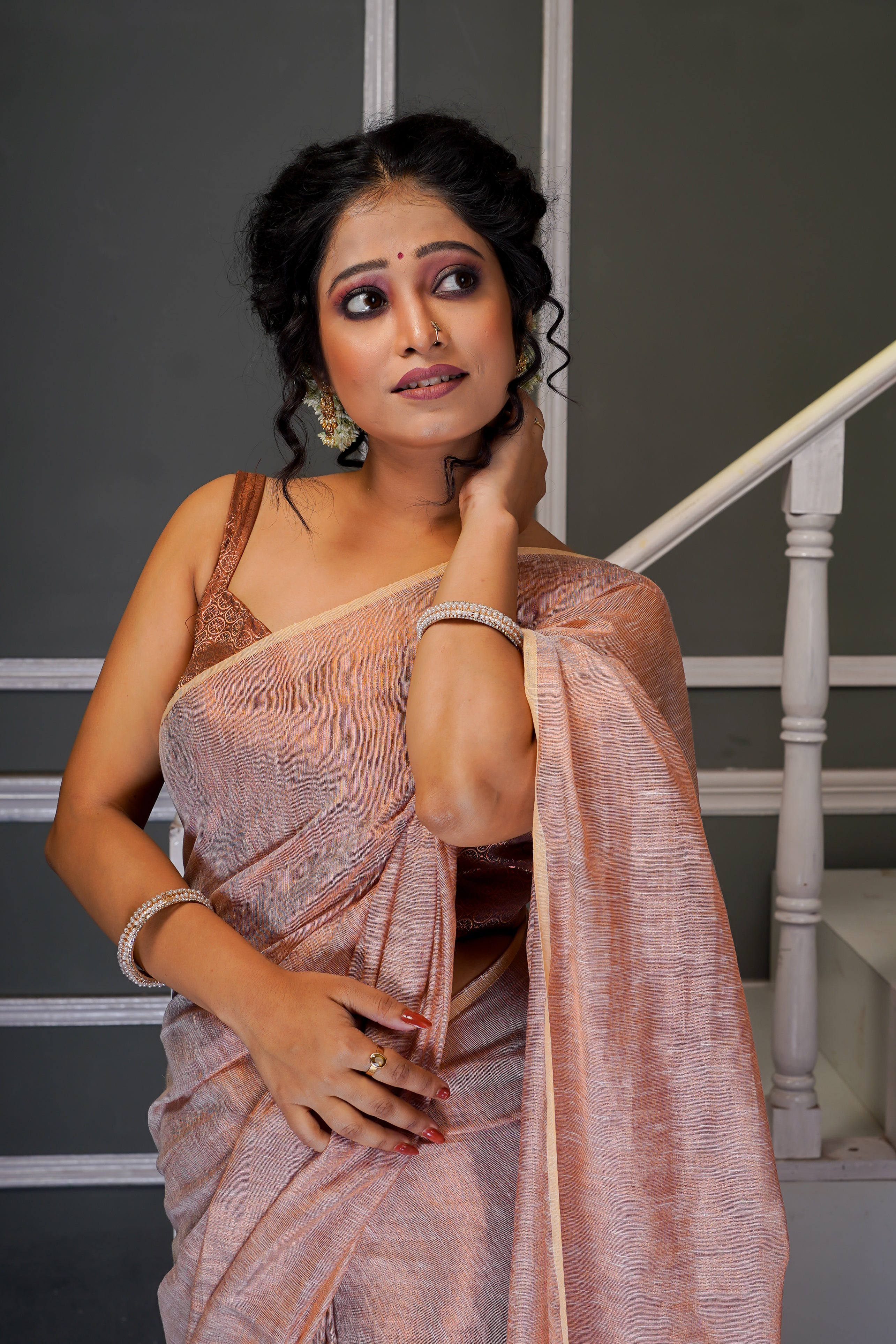 Bare Beige Dual Tone Pure Tissue Saree