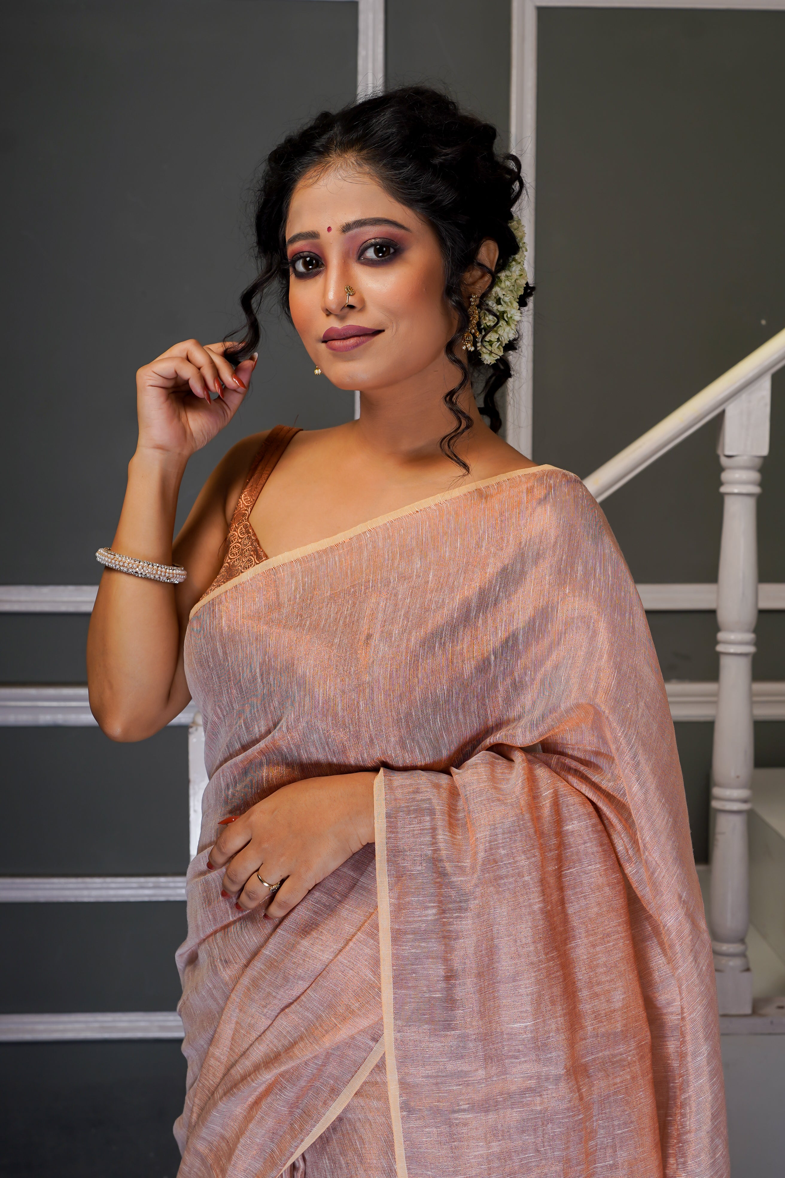 Bare Beige Dual Tone Pure Tissue Saree