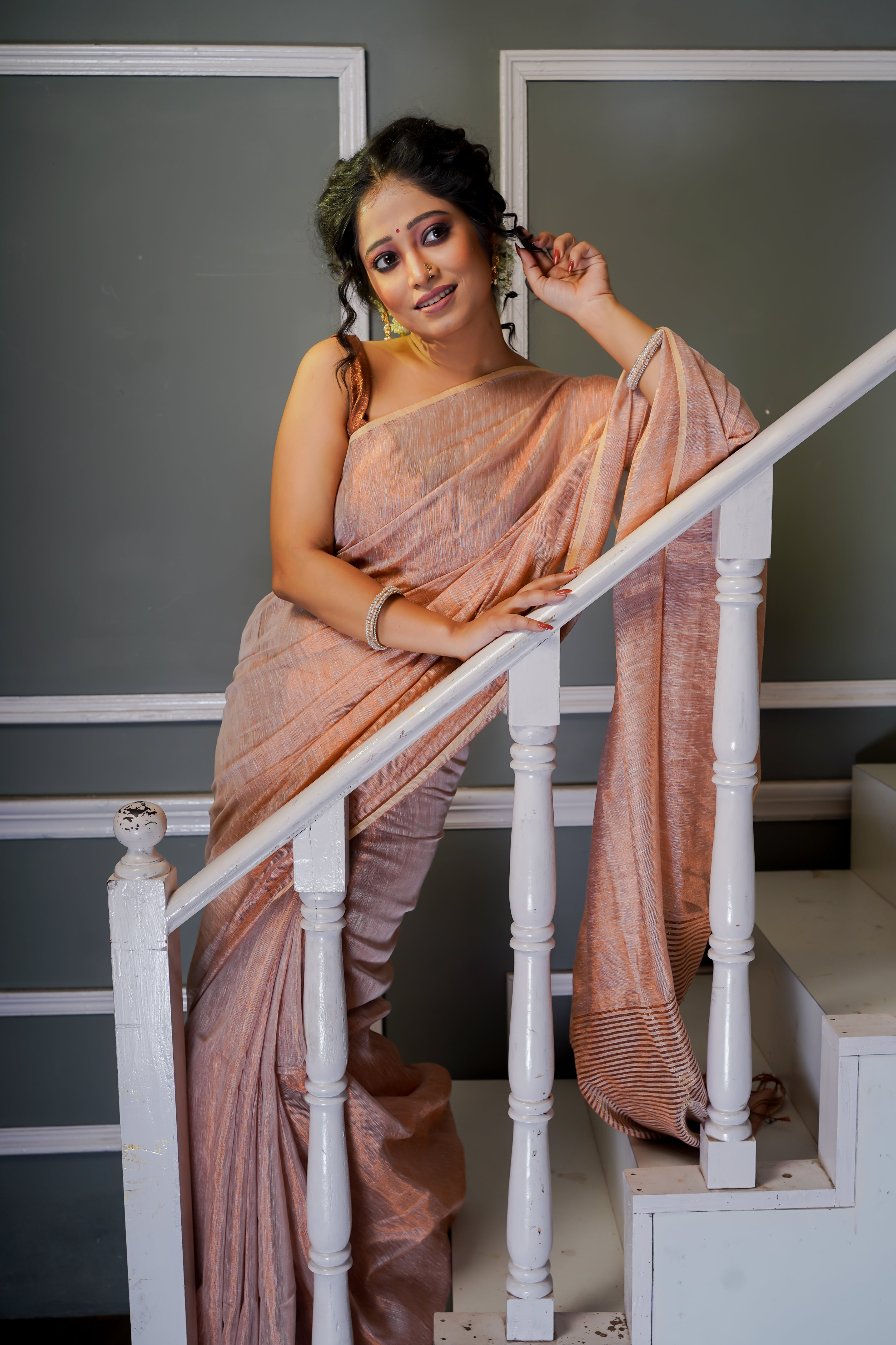 Bare Beige Dual Tone Pure Tissue Saree