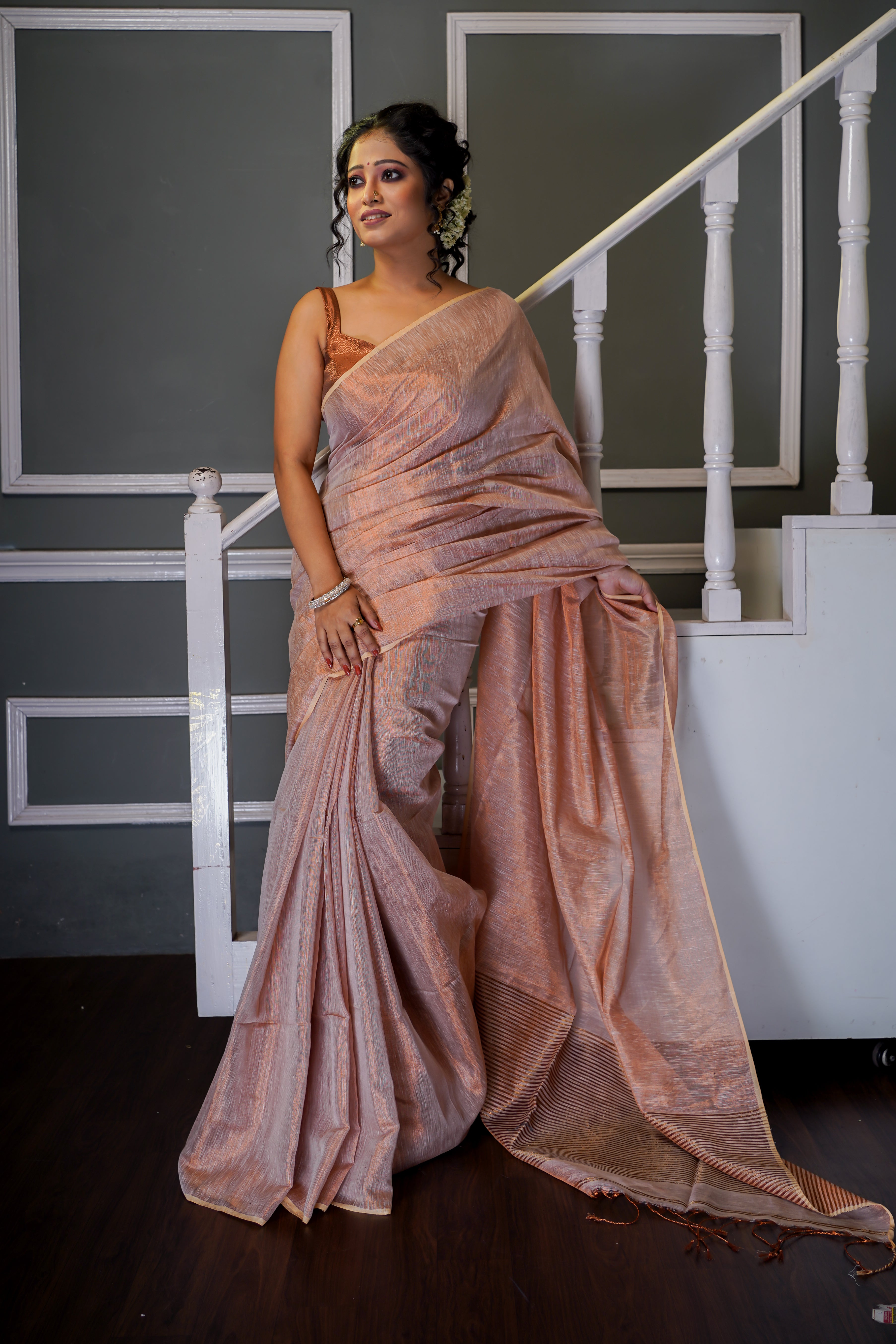 Bare Beige Dual Tone Pure Tissue Saree