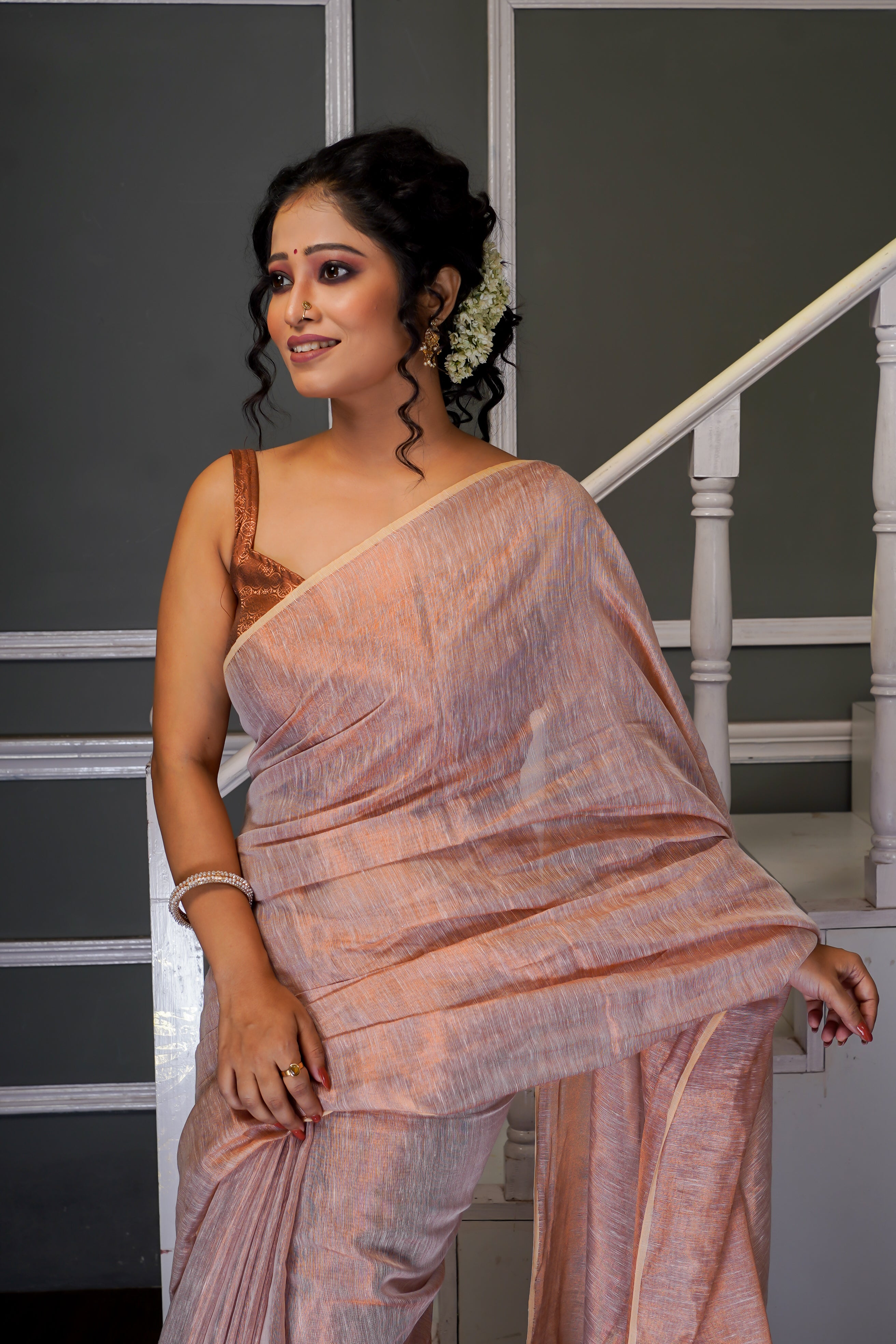 Bare Beige Dual Tone Pure Tissue Saree
