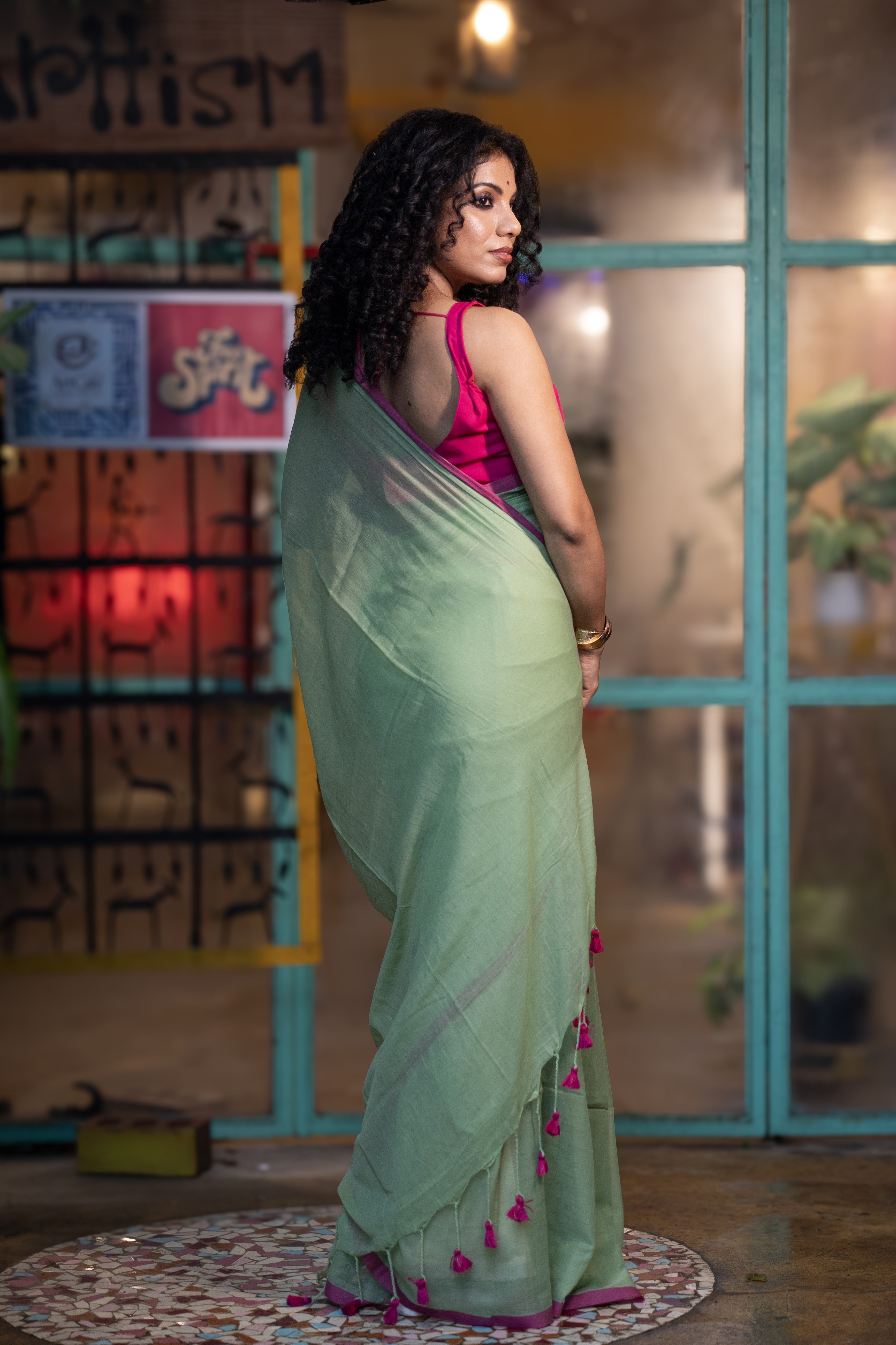 Pure Mulmul Cotton Saree - Light Green
