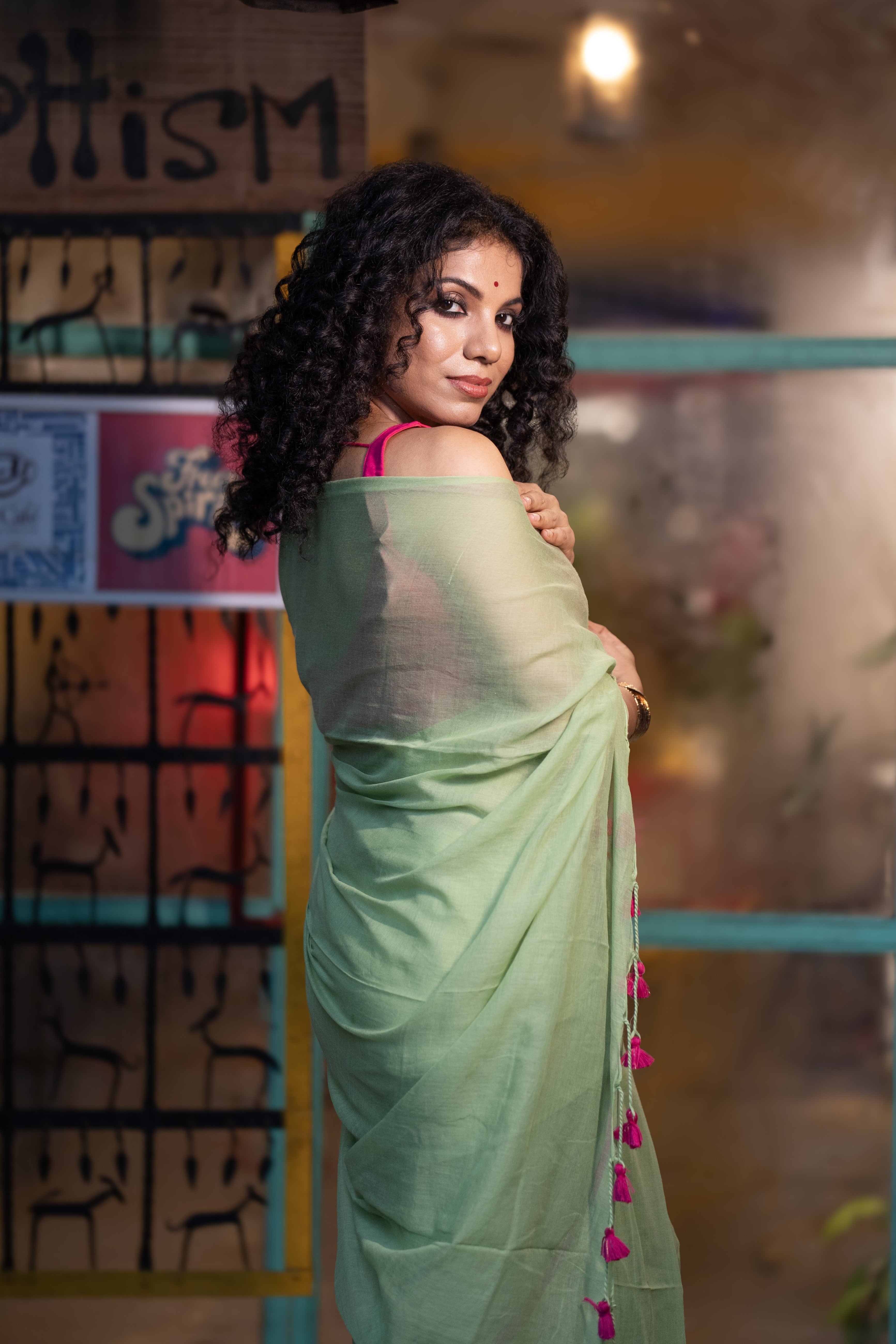 Pure Mulmul Cotton Saree - Light Green