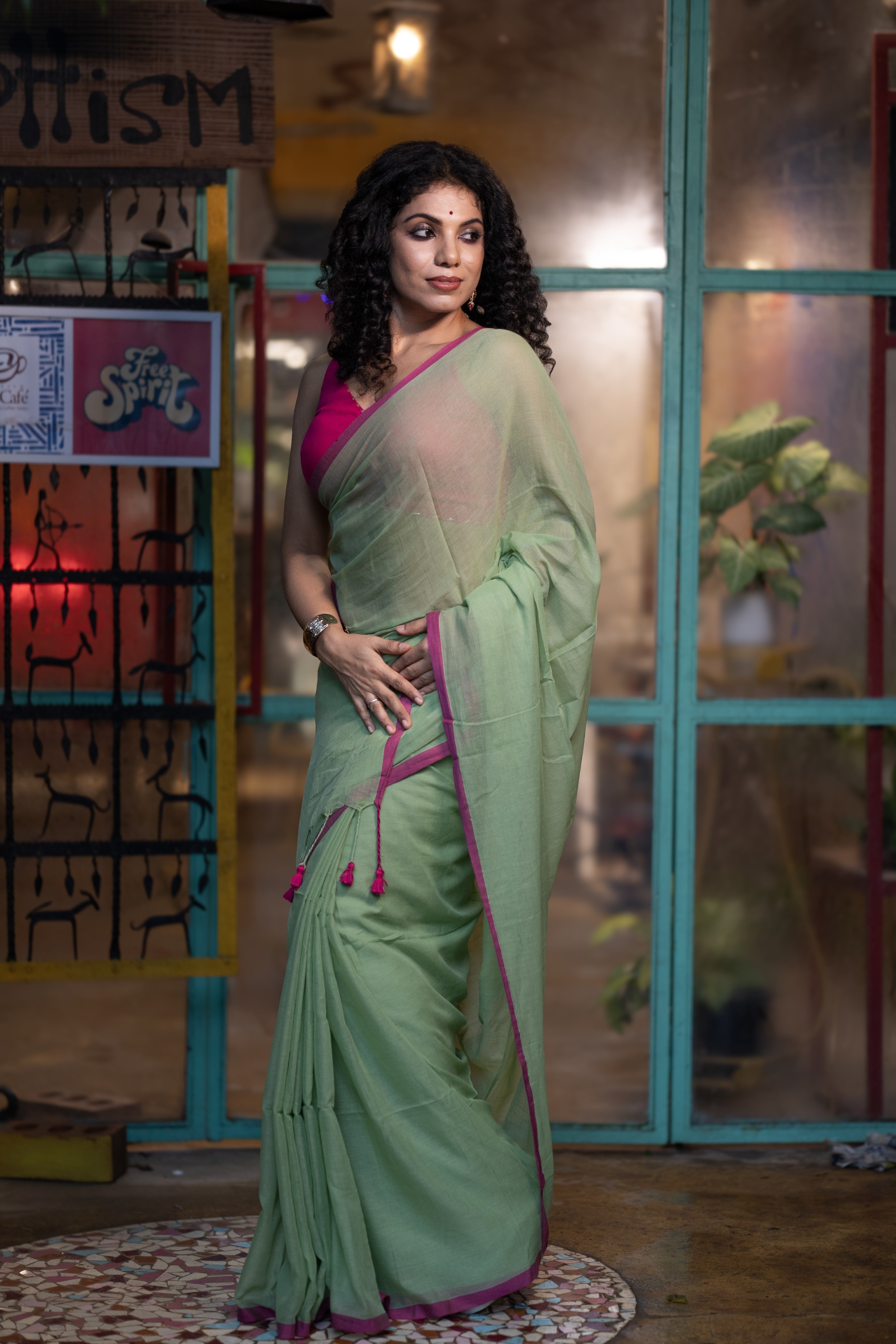 Pure Mulmul Cotton Saree - Light Green