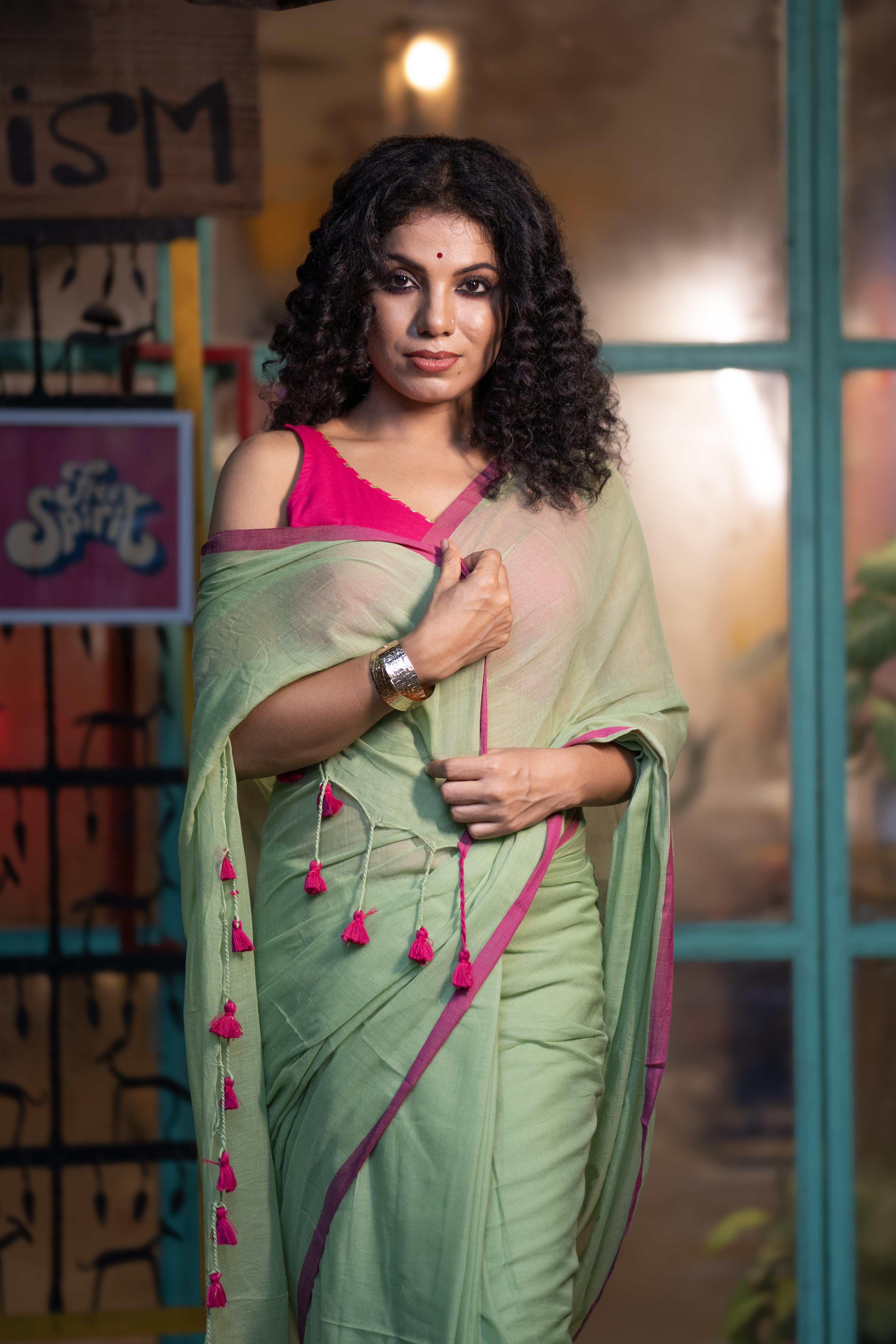 Pure Mulmul Cotton Saree - Light Green