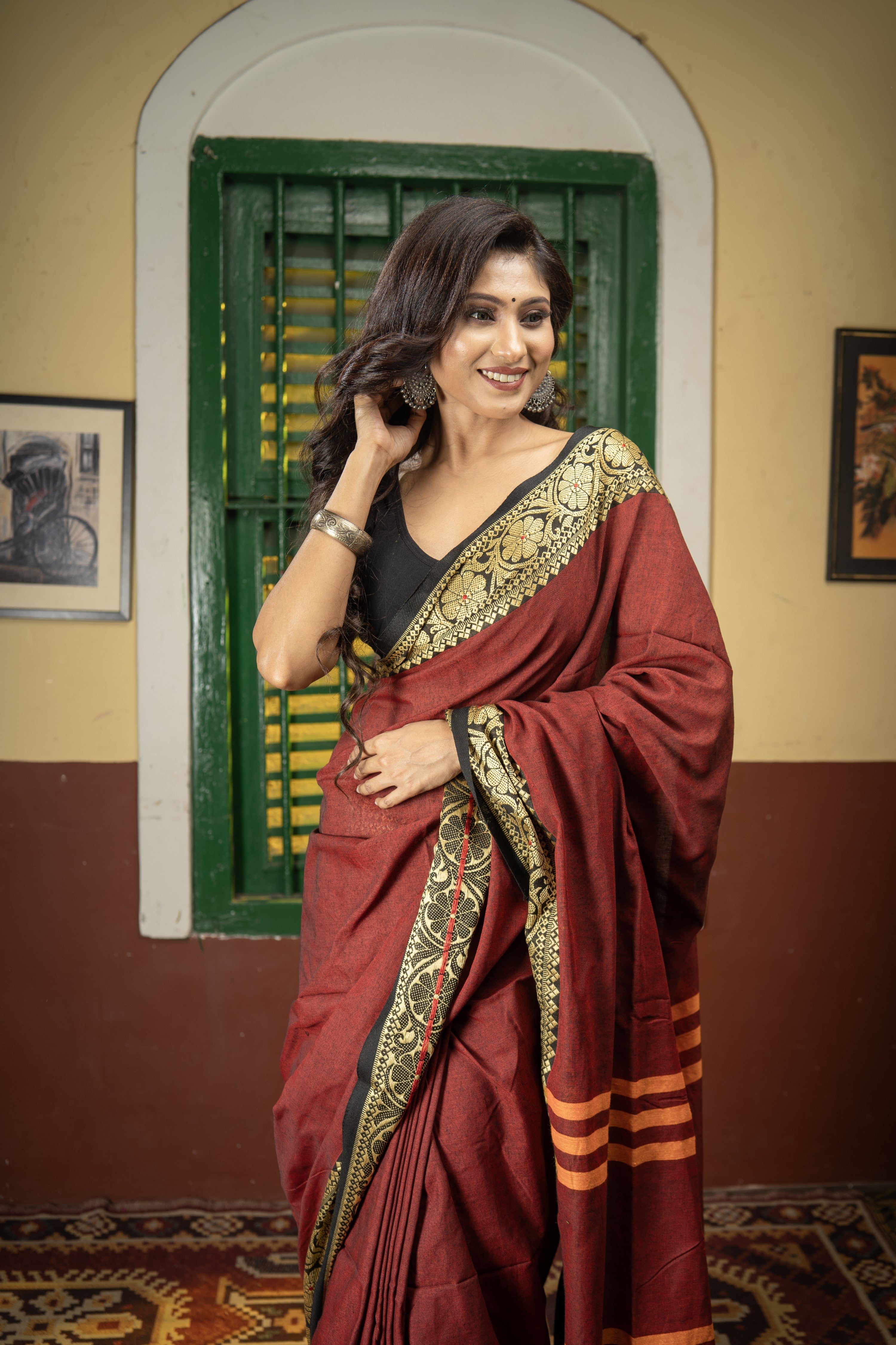 Maroon Handwoven Pure Cotton Saree