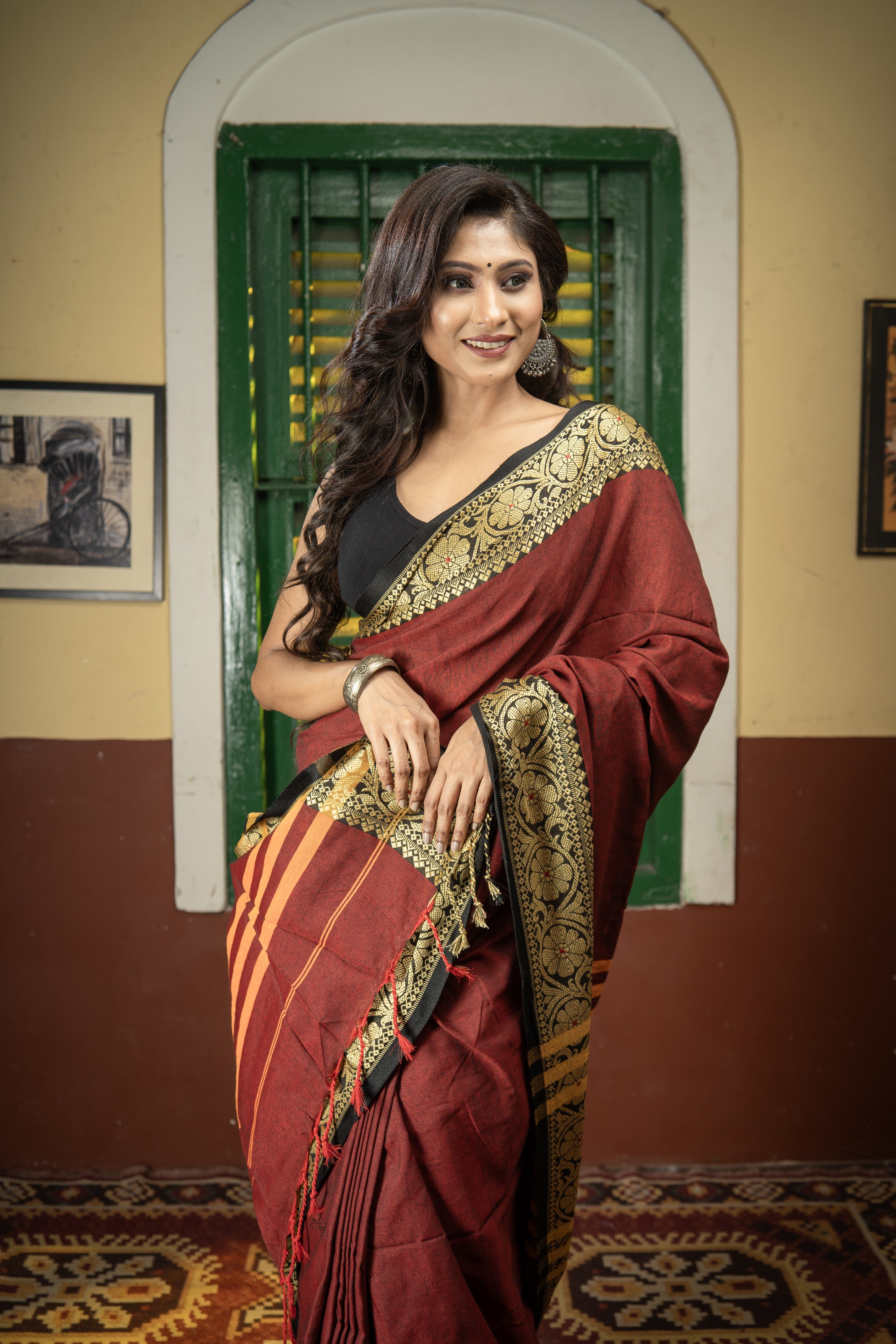 Maroon Handwoven Pure Cotton Saree