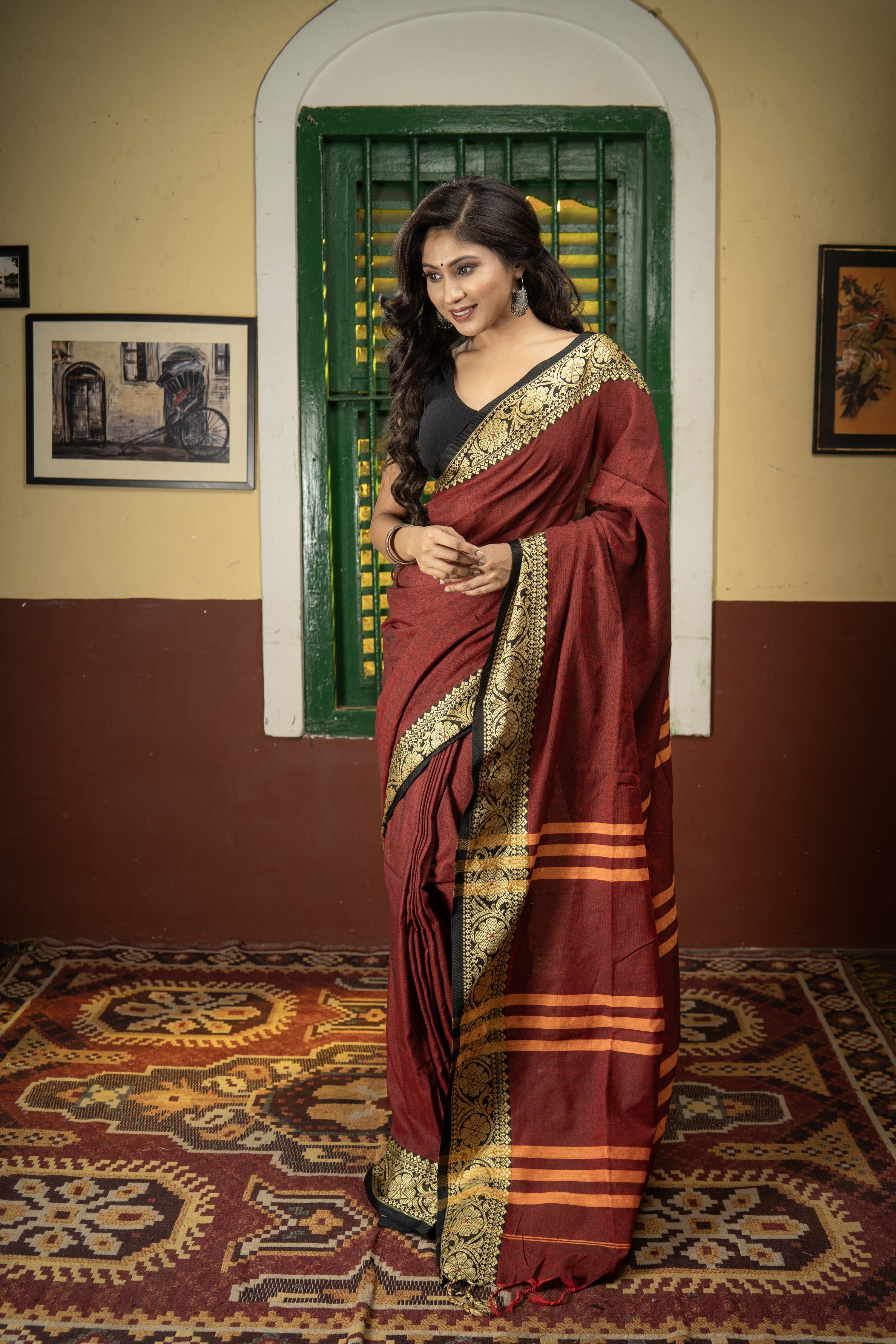 Maroon Handwoven Pure Cotton Saree