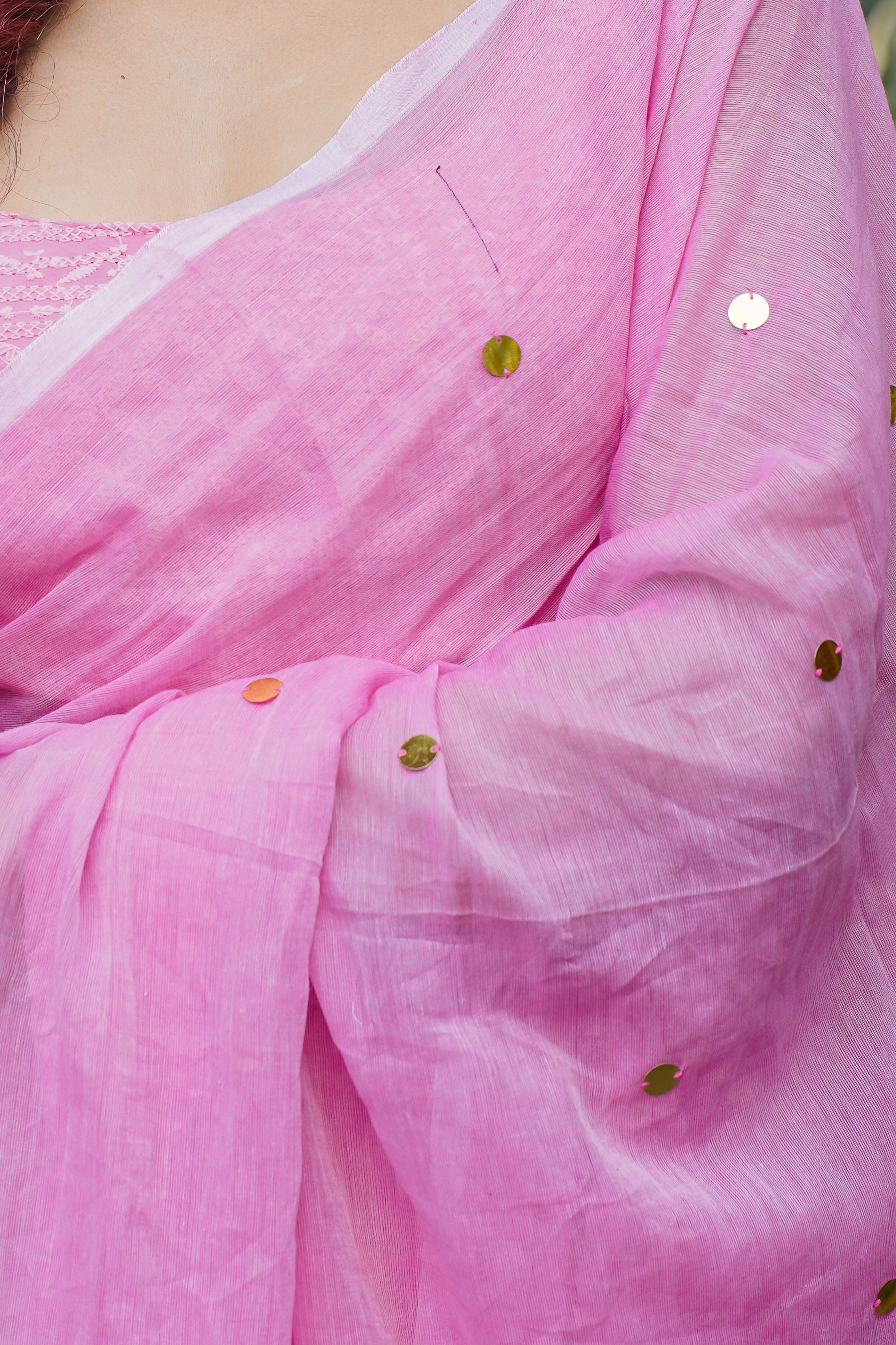Pink Mul Mul Cotton Saree with Ginni Work