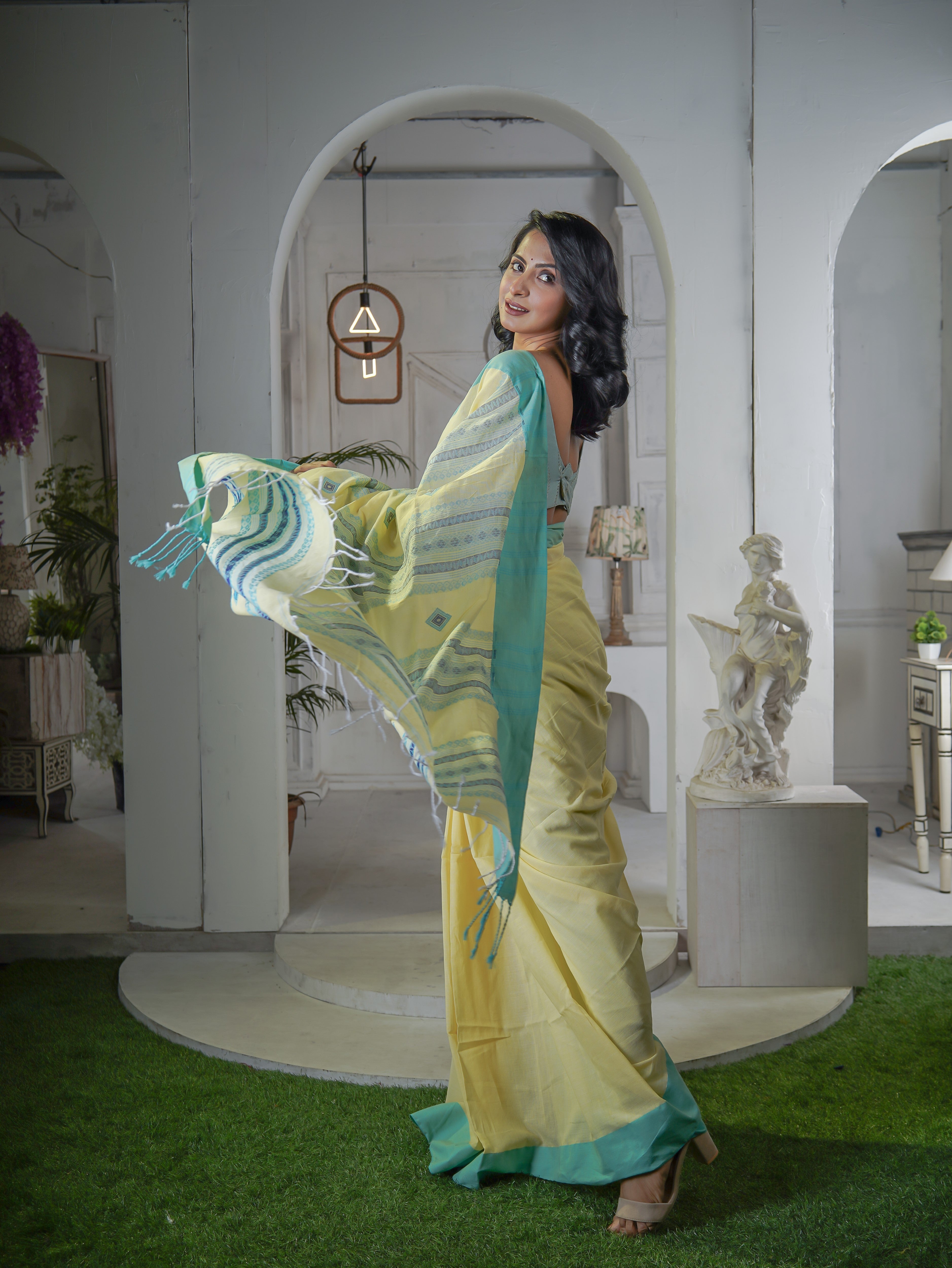 Premium Assam Khadi Cotton Handwoven Saree- Yellow