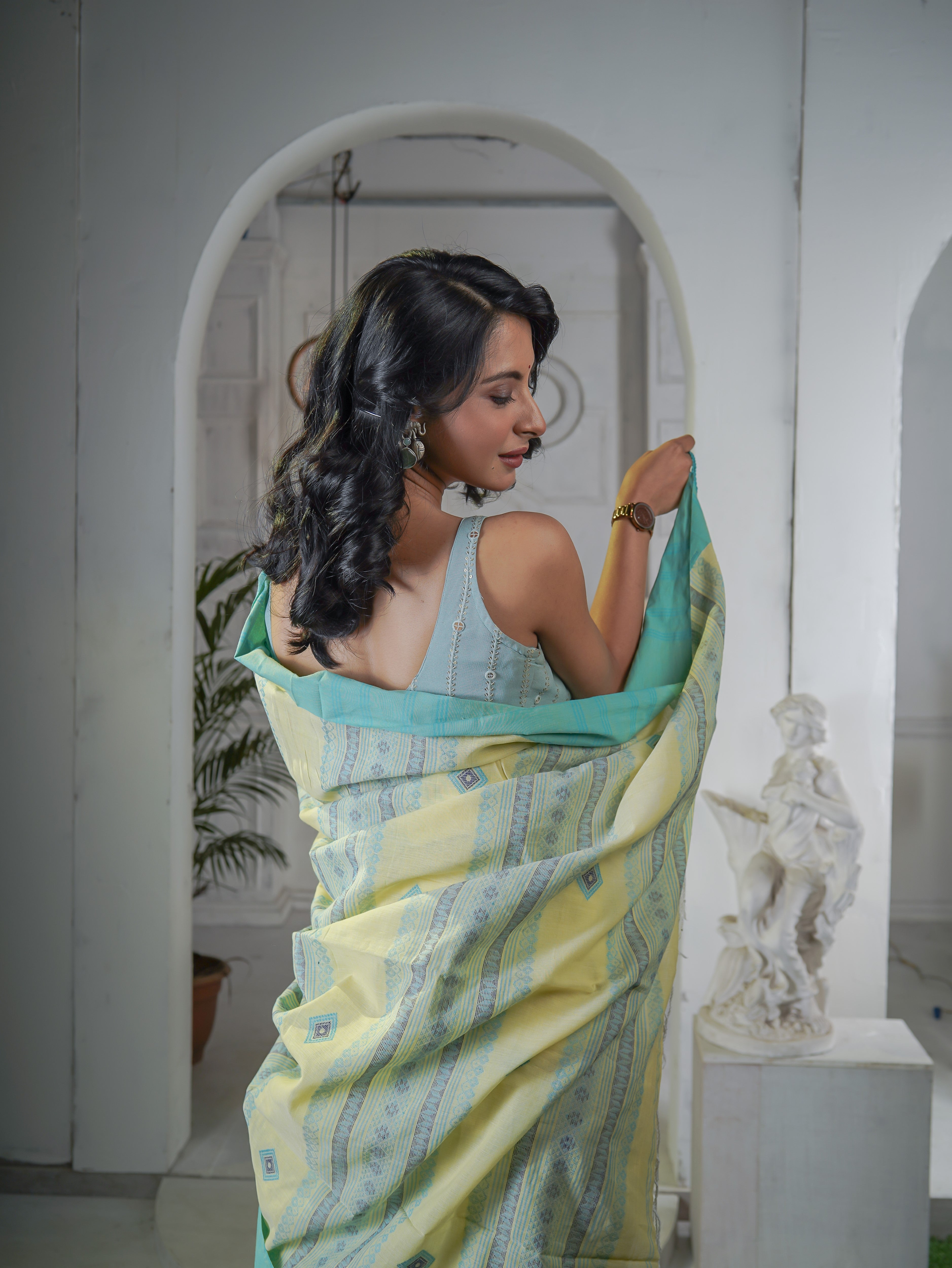 Premium Assam Khadi Cotton Handwoven Saree- Yellow