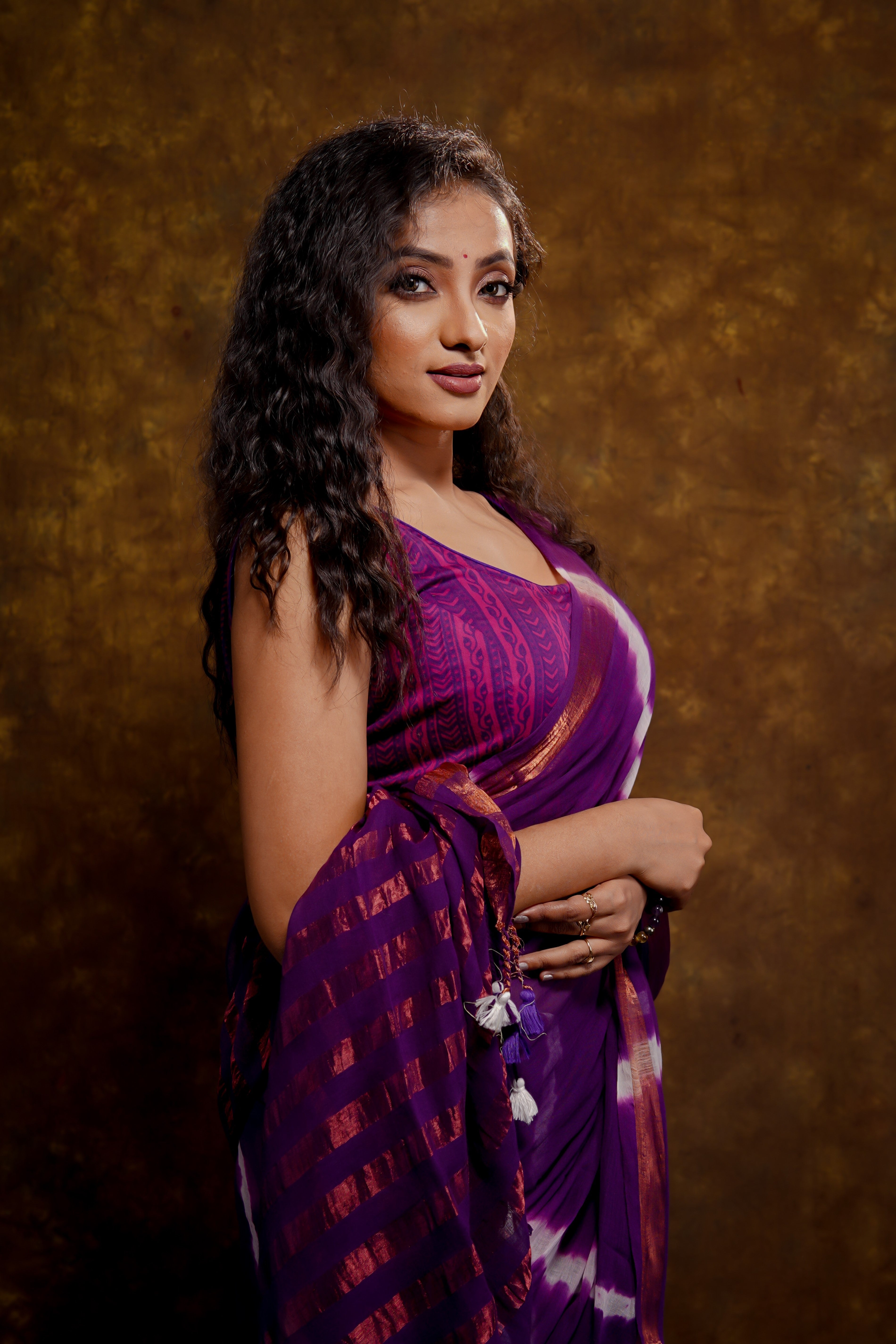 Purple Shibori Print Mul Mul Cotton Saree
