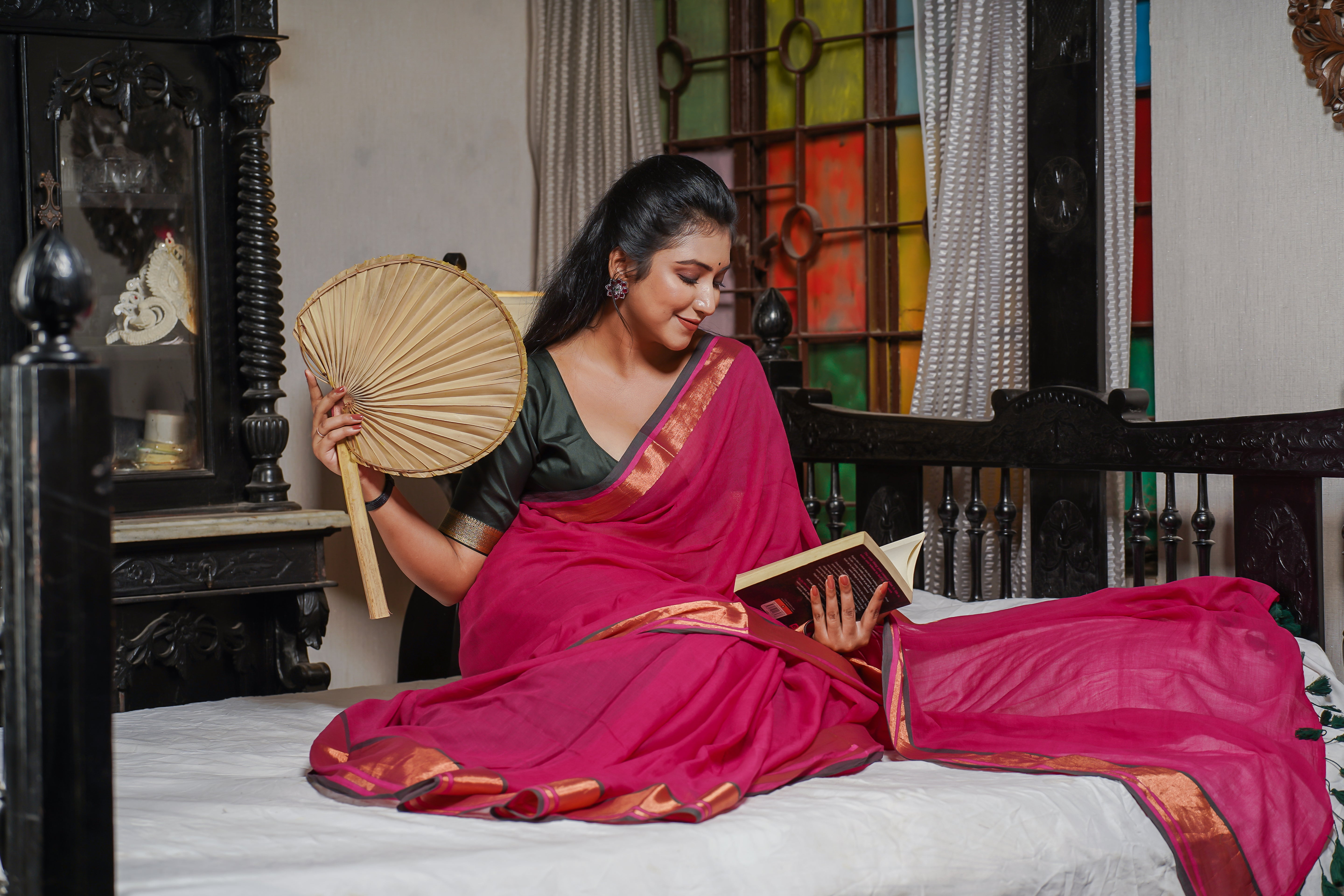 Rani Mul Mul Cotton Saree With Golden Border