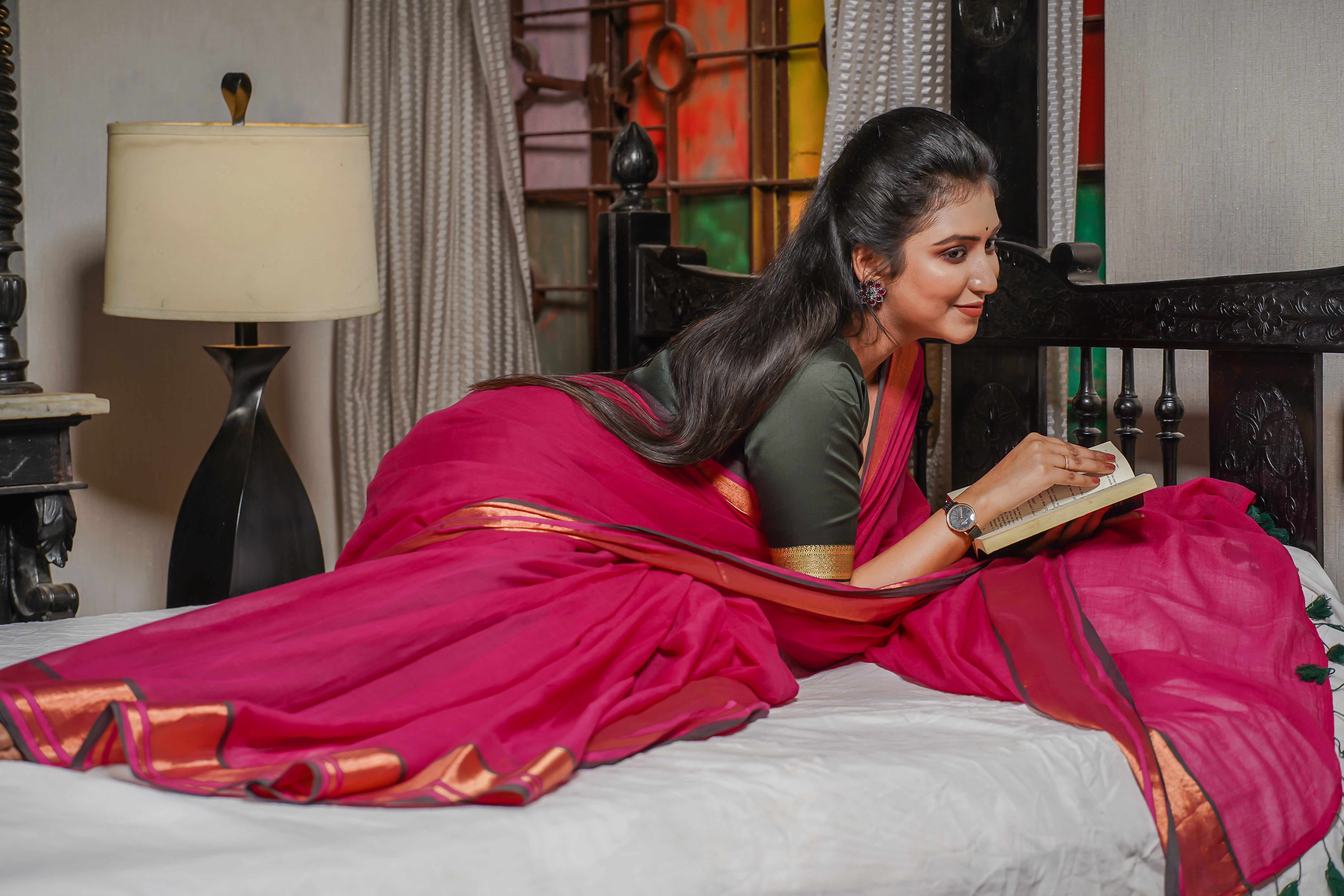 Rani Mul Mul Cotton Saree With Golden Border