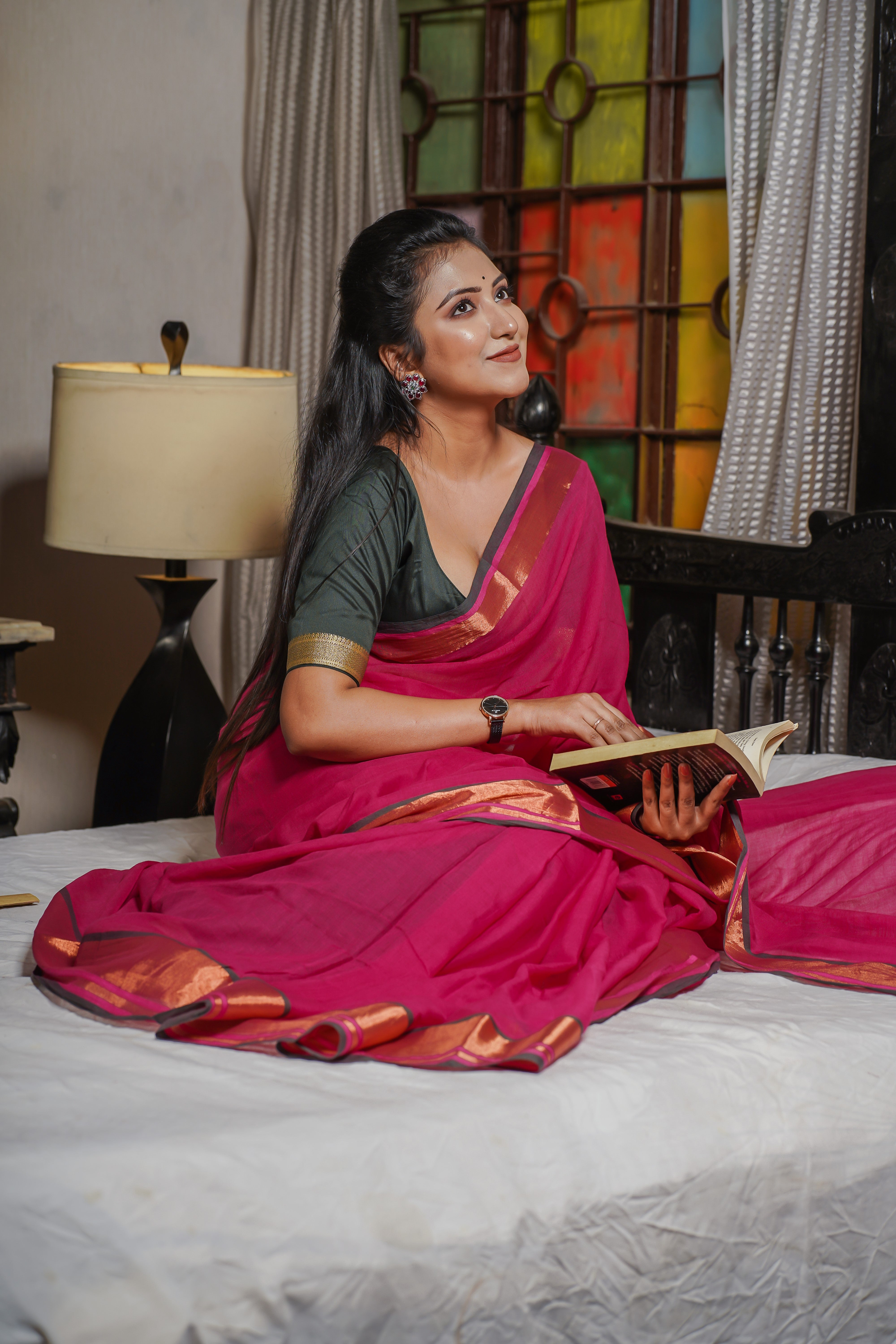 Rani Mul Mul Cotton Saree With Golden Border