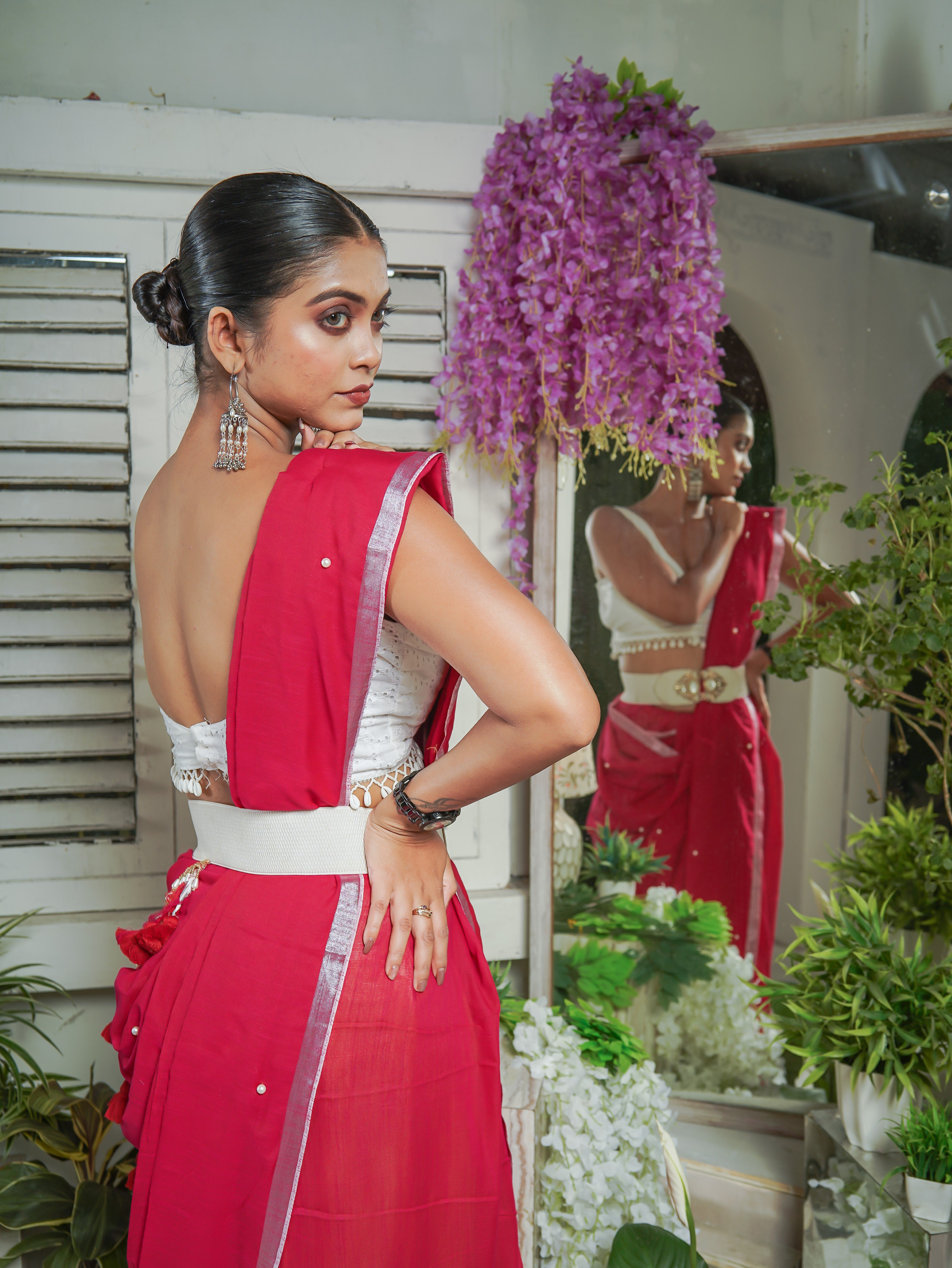 Rani Soft Cotton Saree with Moti Work
