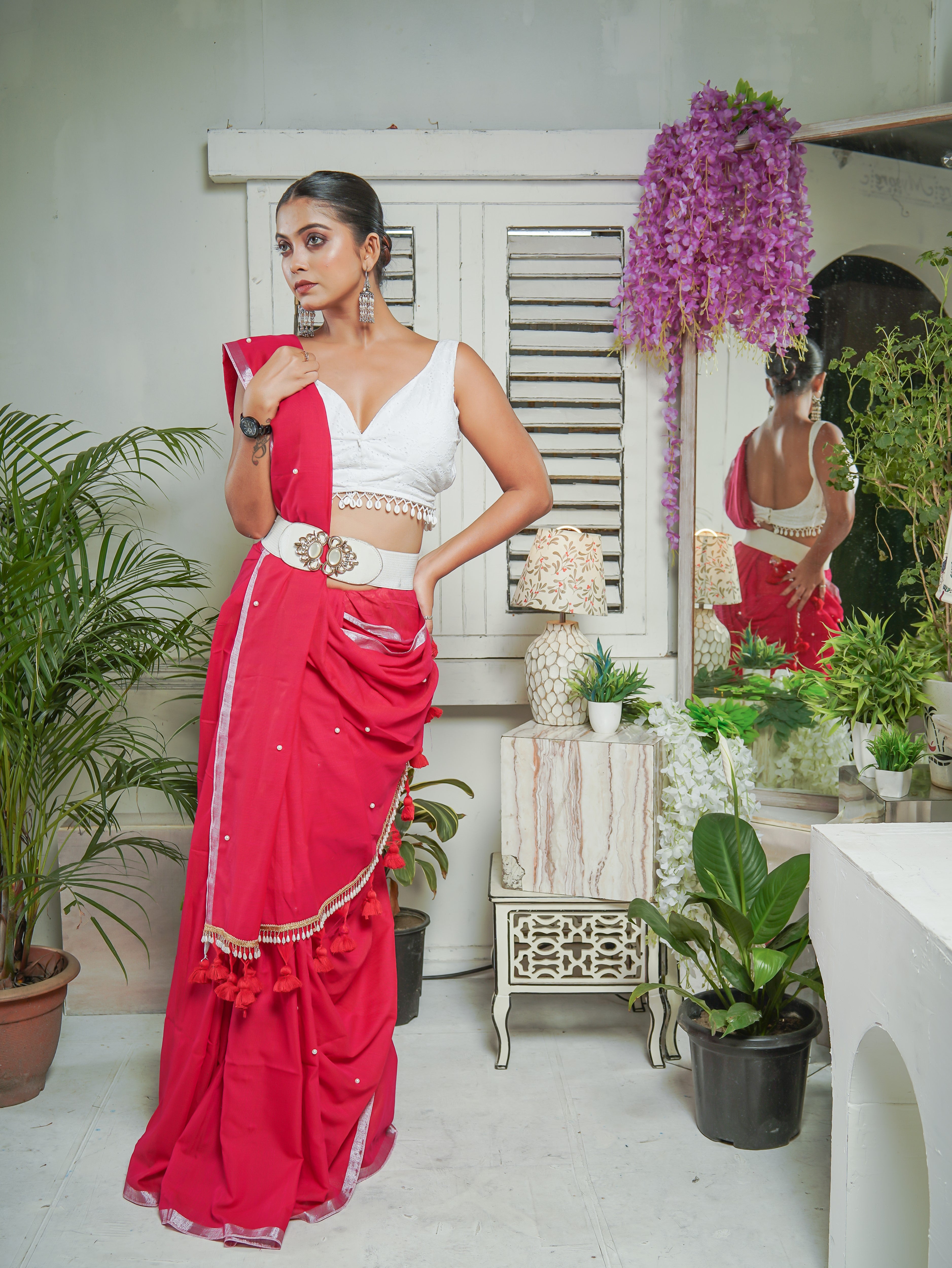 Rani Soft Cotton Saree with Moti Work
