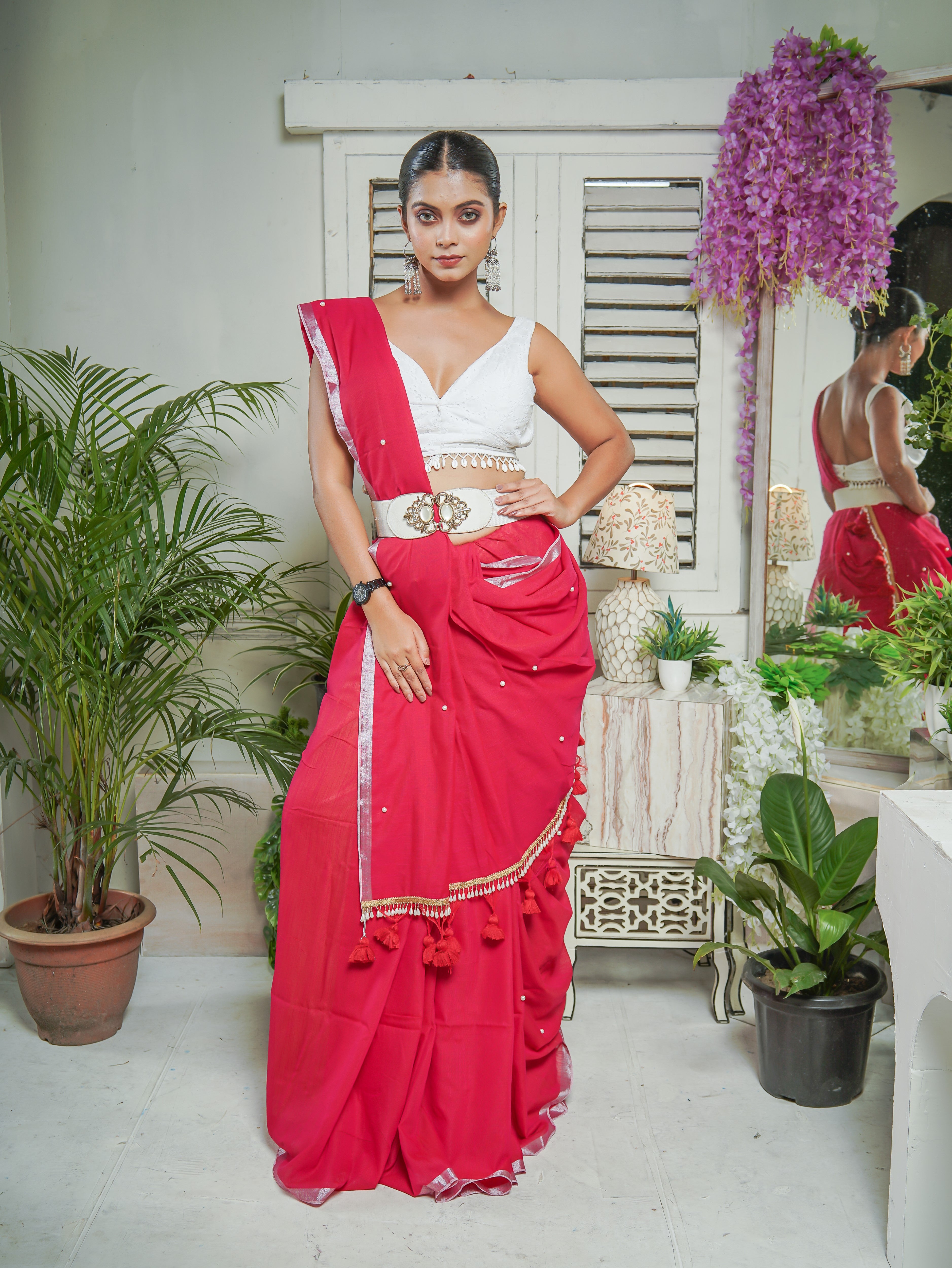Rani Soft Cotton Saree with Moti Work
