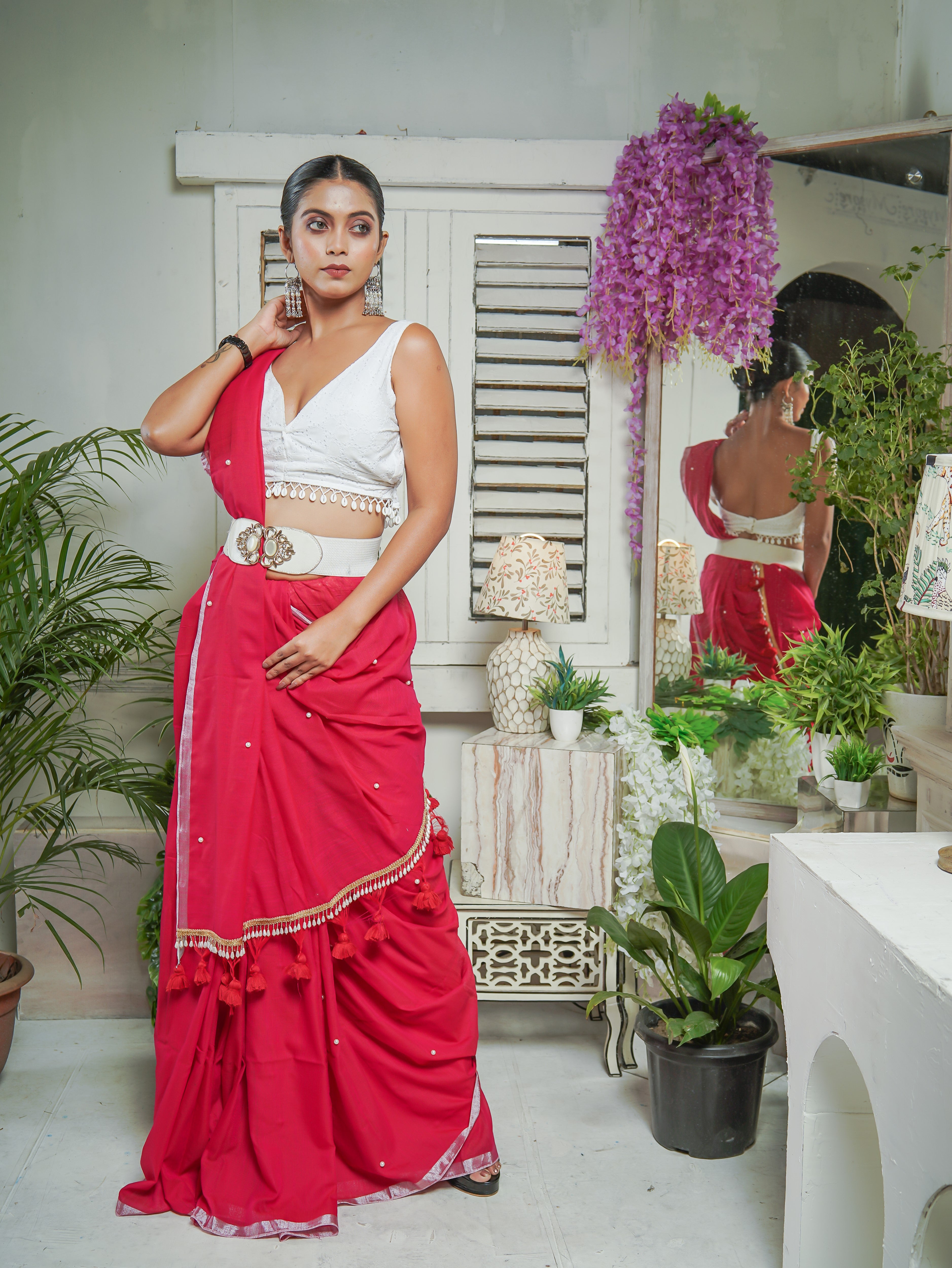 Rani Soft Cotton Saree with Moti Work