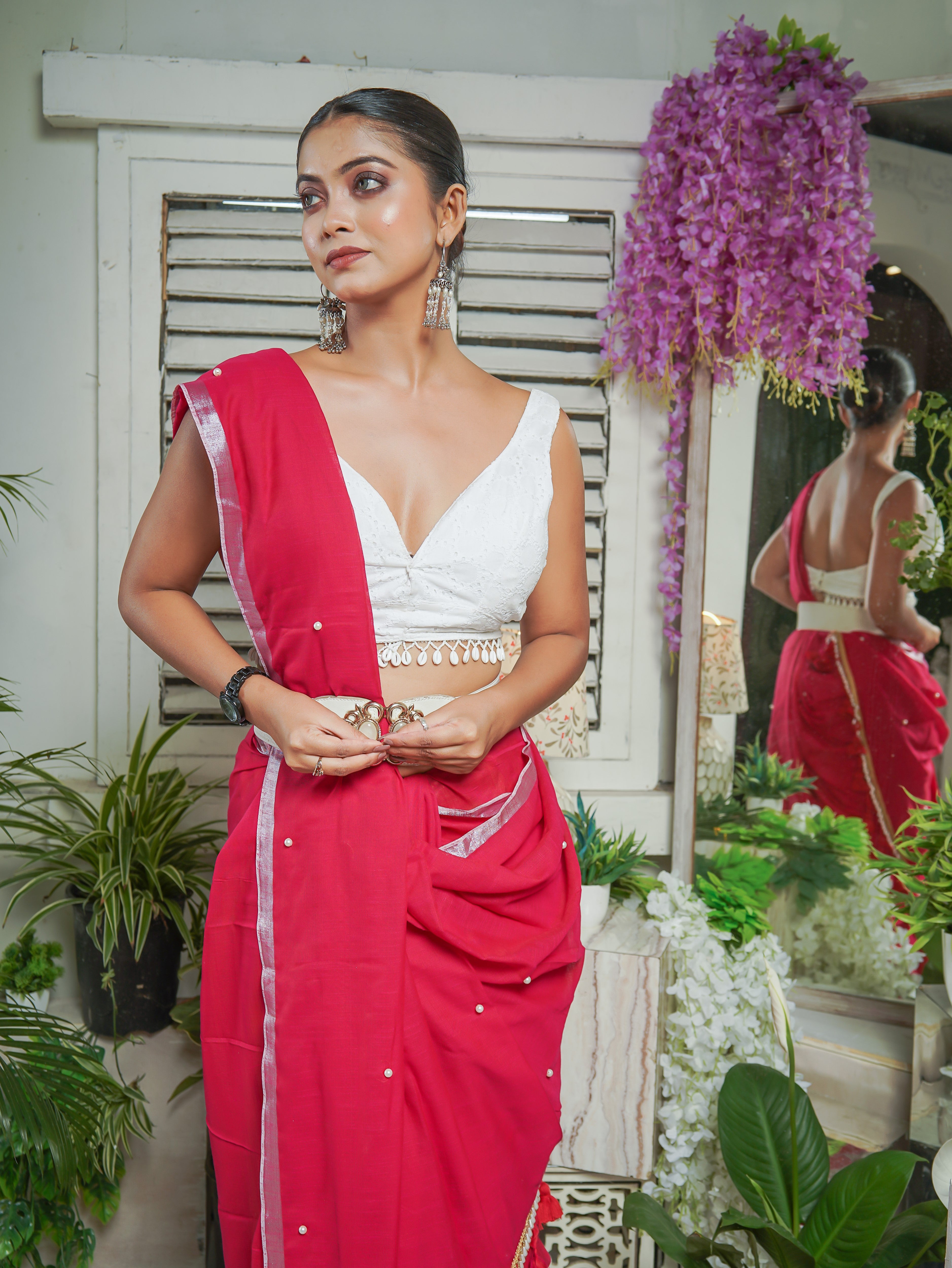 Rani Soft Cotton Saree with Moti Work