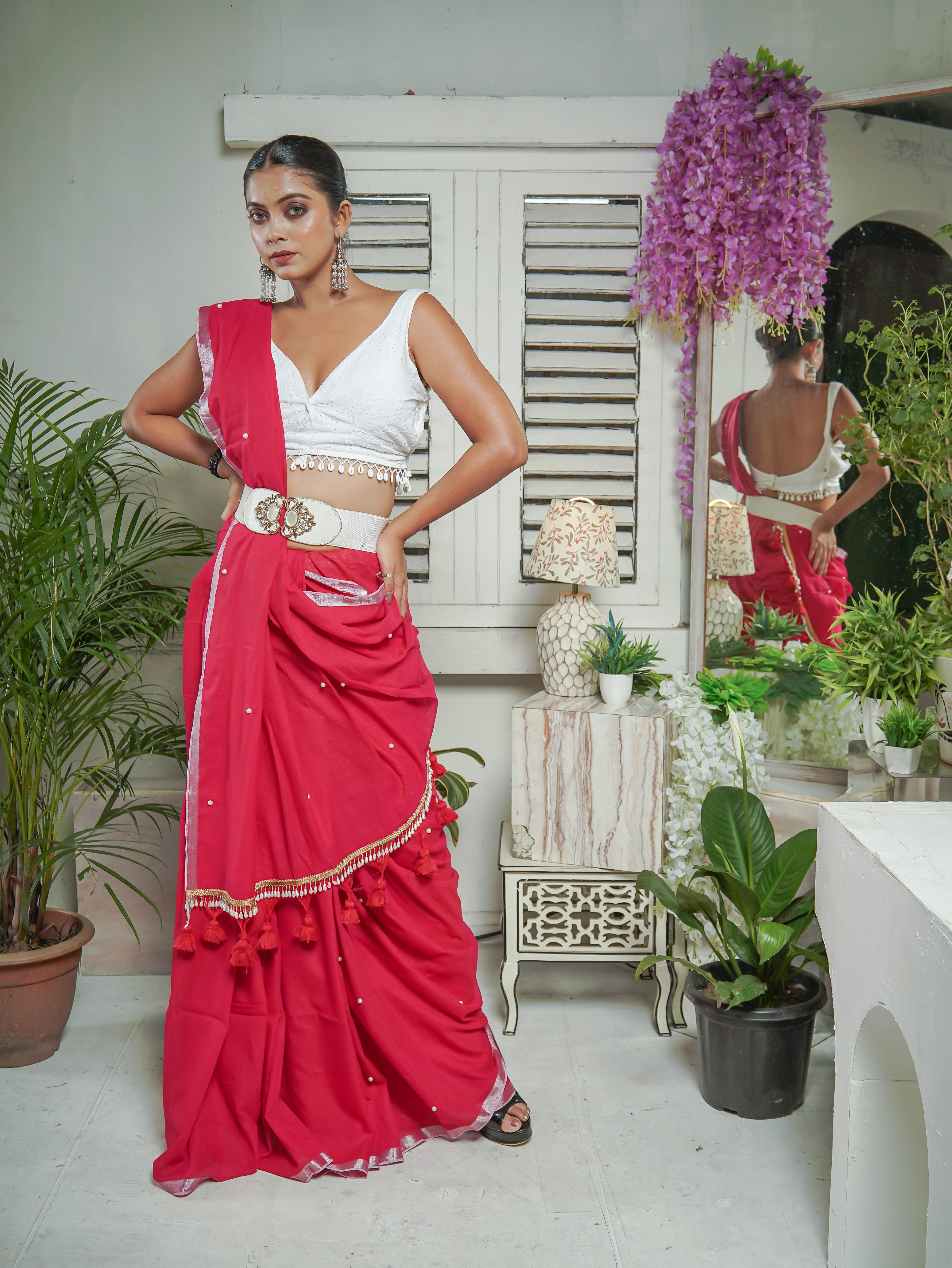 Rani Soft Cotton Saree with Moti Work