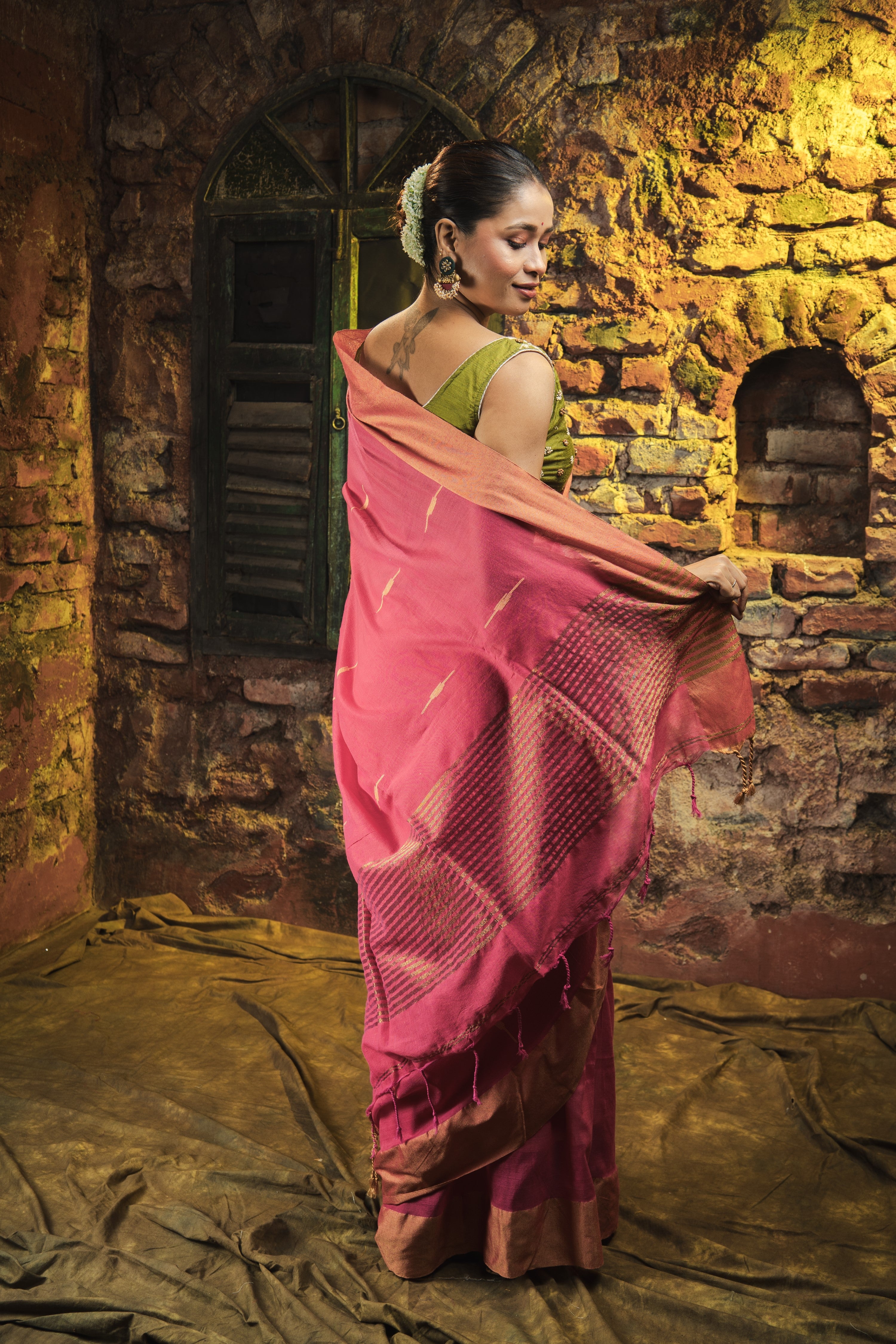 Rose Pink Handwoven Pure Cotton Saree