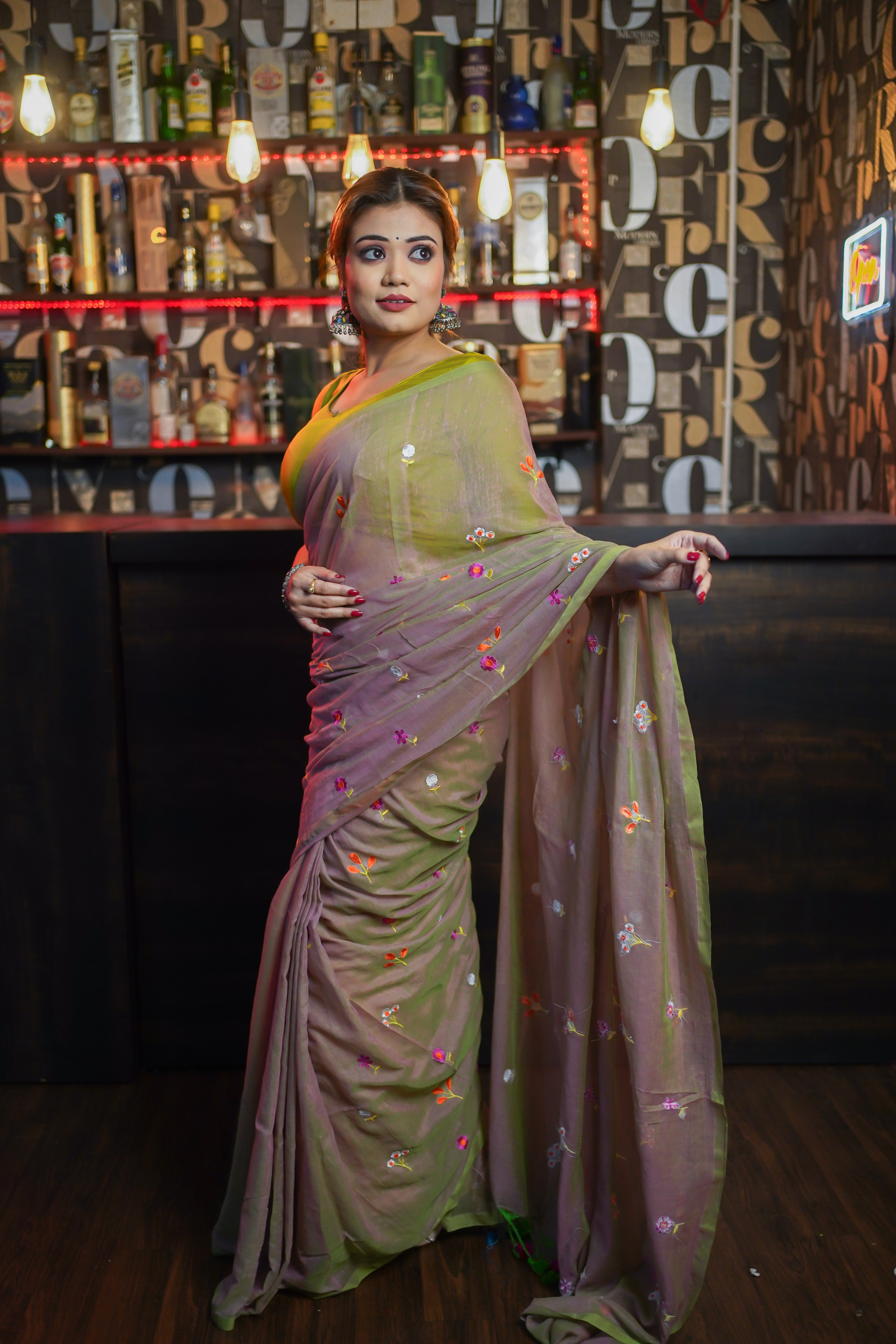 Sand Embroidered Mul Mul Cotton Saree