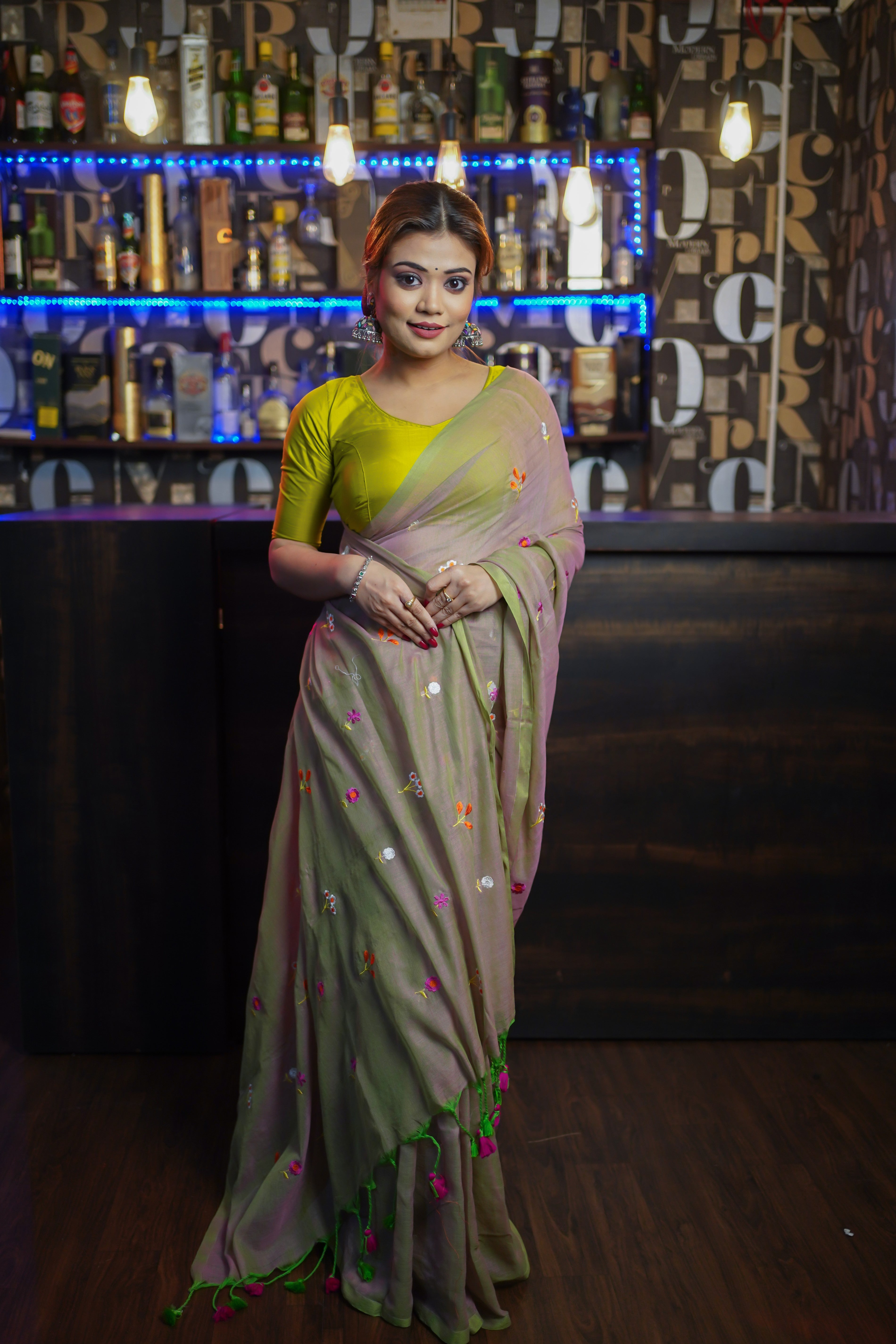 Sand Embroidered Mul Mul Cotton Saree